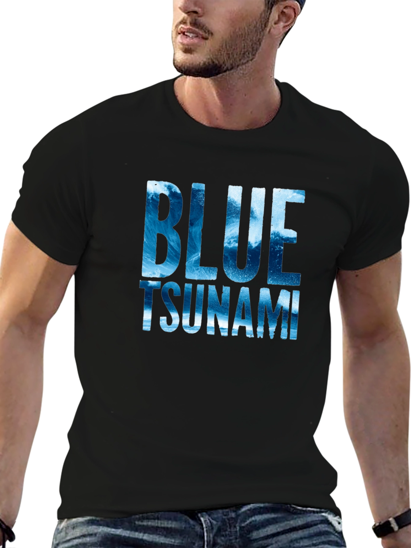Blue Tsunami Graphic Tee - Wave Design