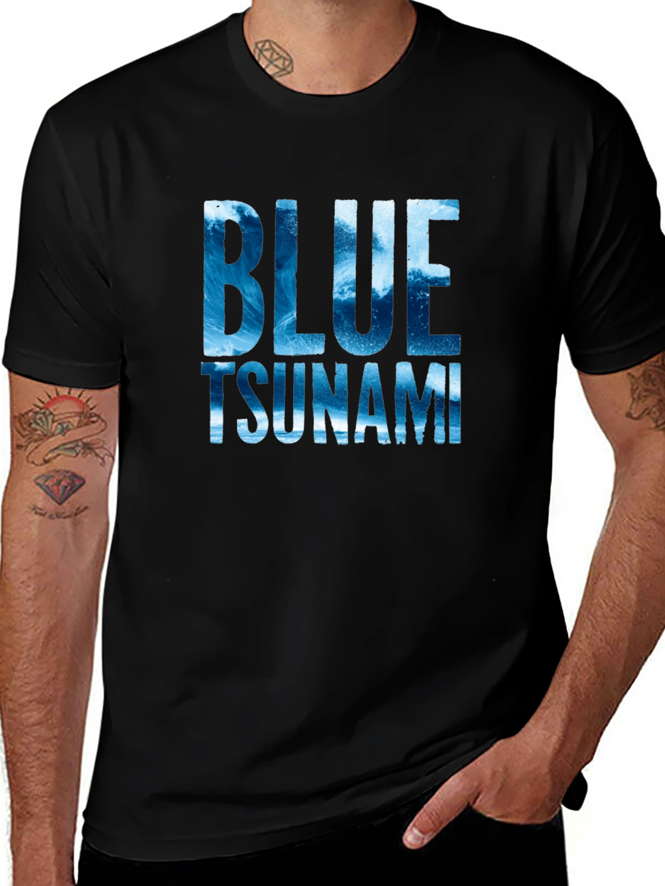 Blue Tsunami Graphic Tee - Wave Design