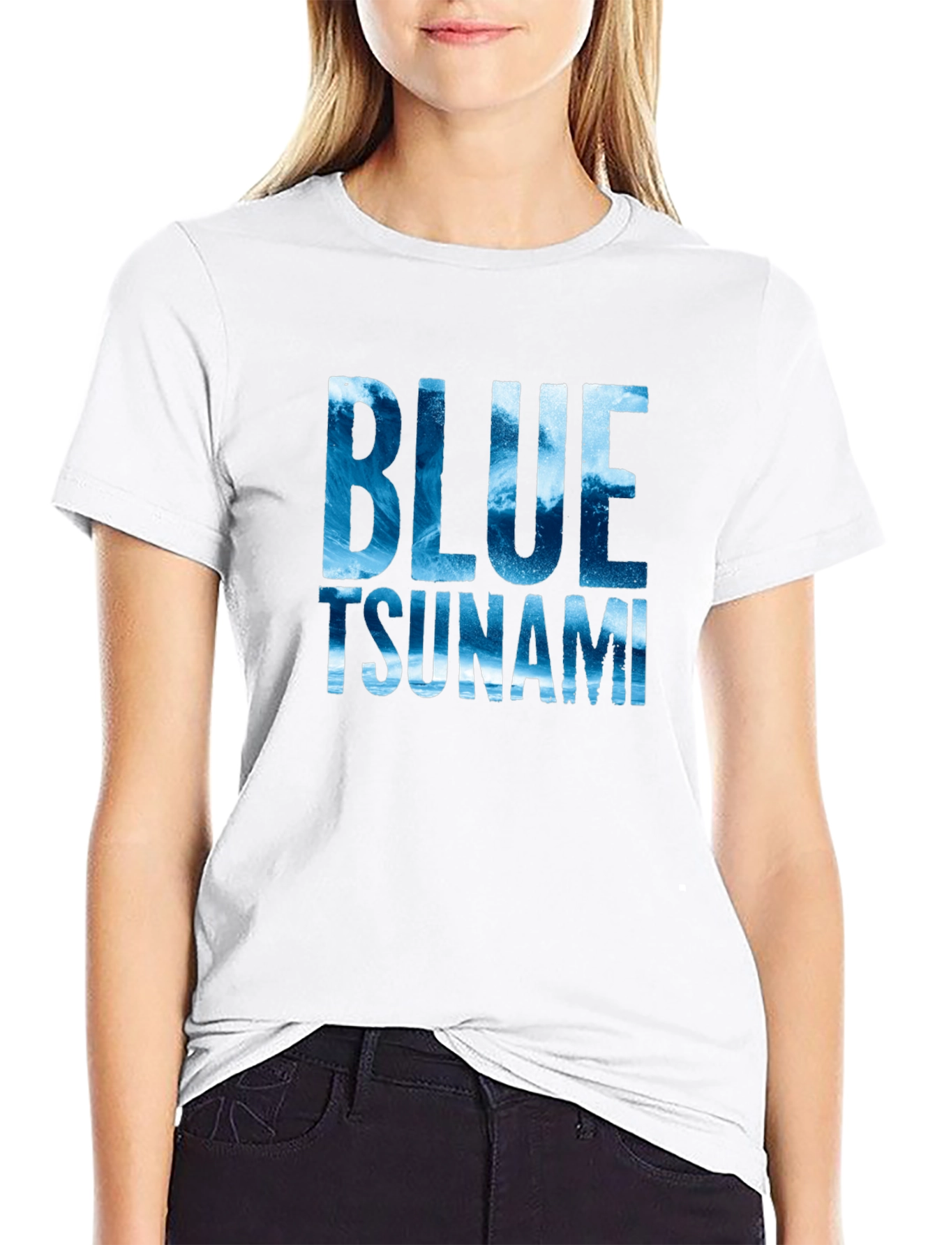 Blue Tsunami Graphic Tee - Wave Design
