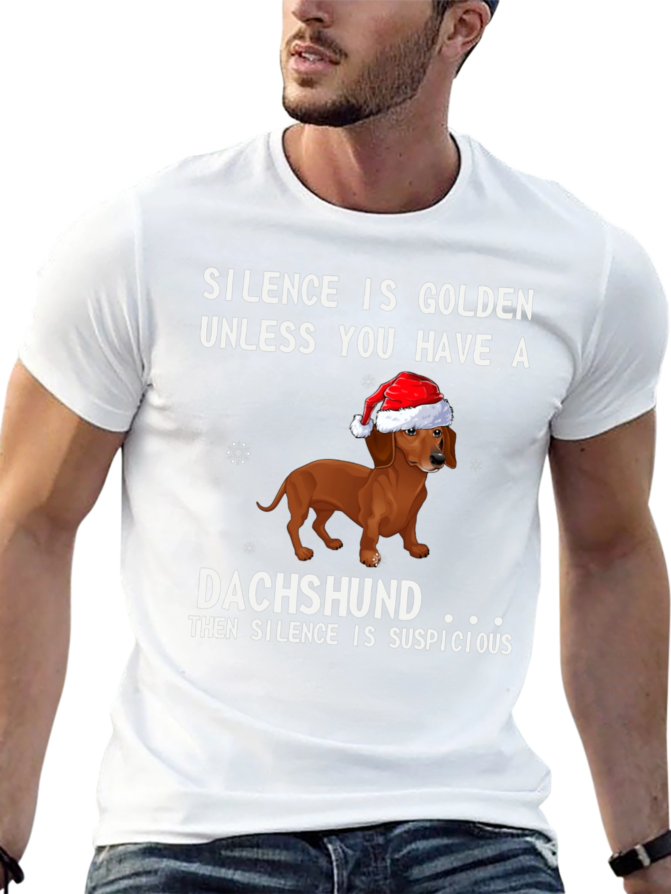 Dachshund Christmas T-Shirt - Silence is Suspicious!