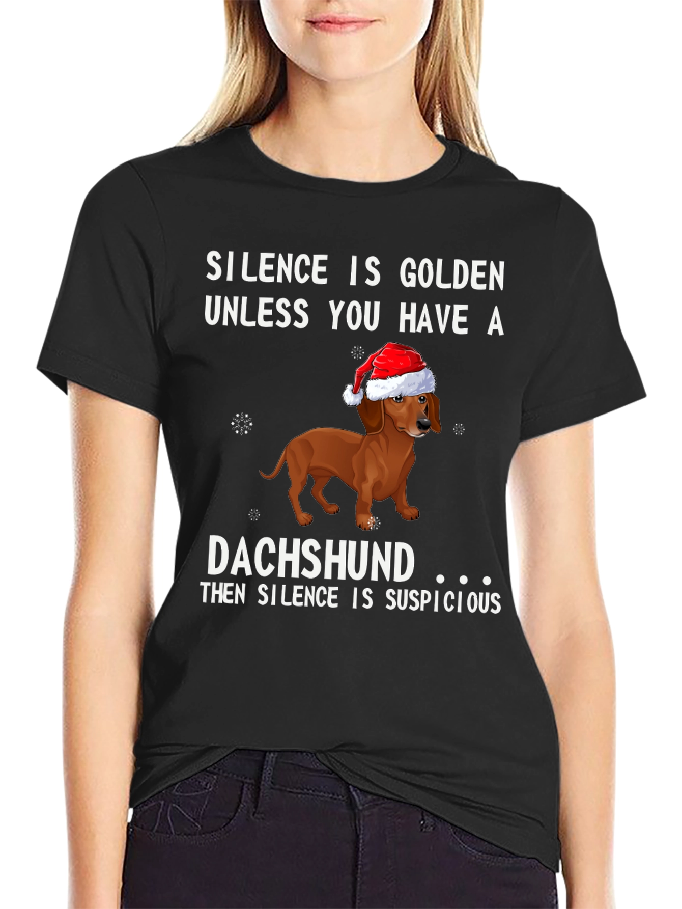 Dachshund Christmas T-Shirt - Silence is Suspicious!