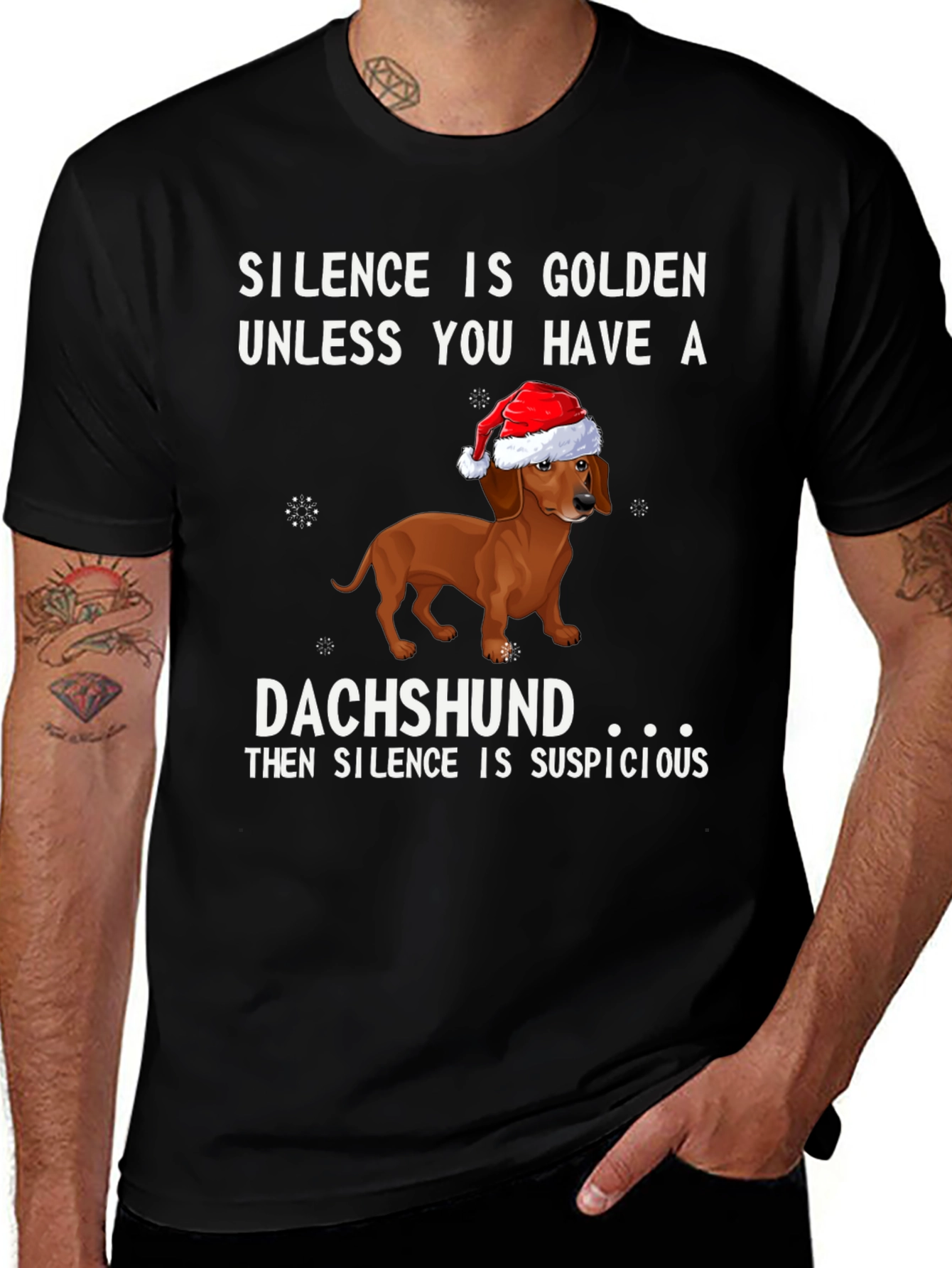 Dachshund Christmas T-Shirt - Silence is Suspicious!