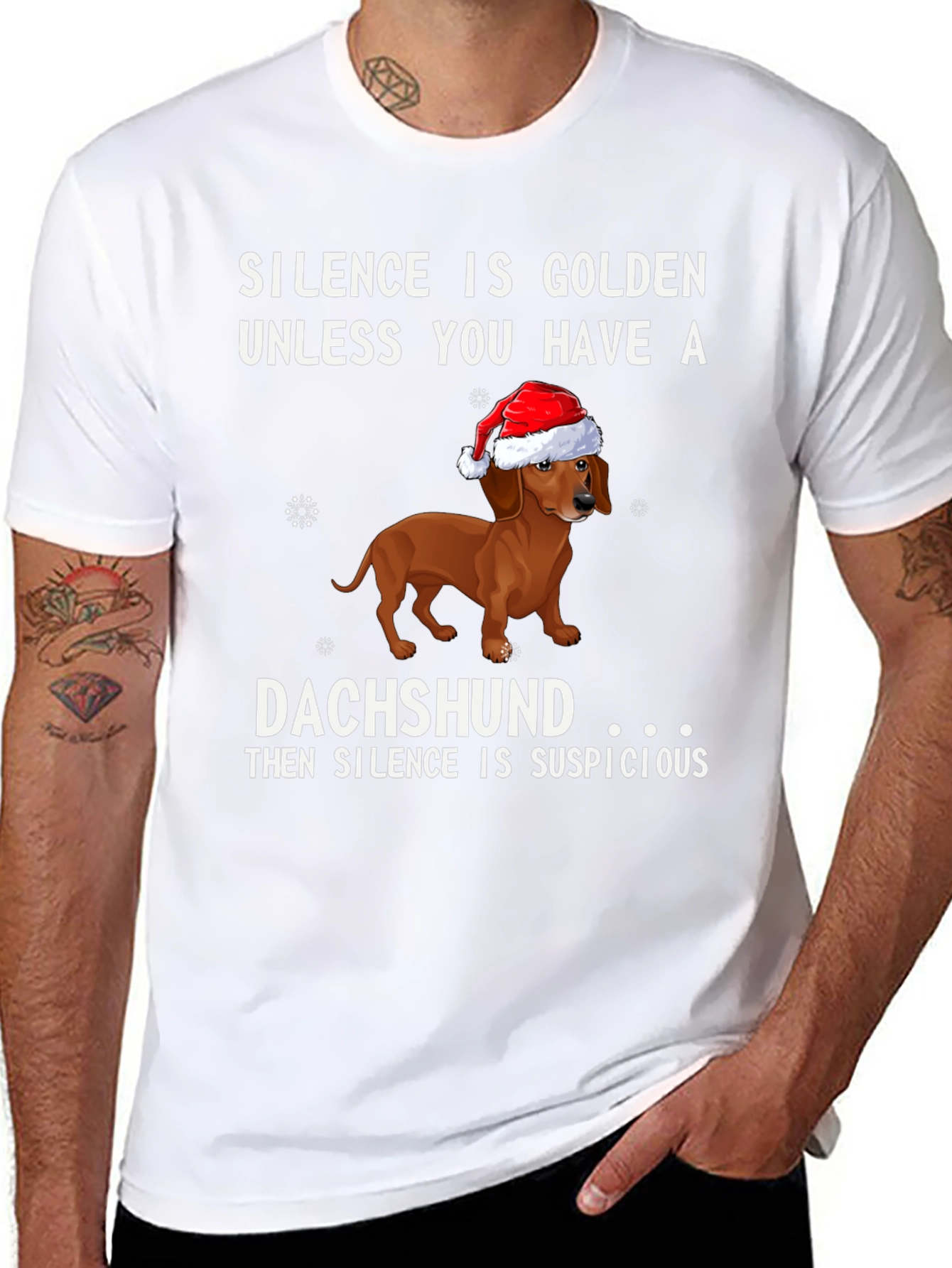 Dachshund Christmas T-Shirt - Silence is Suspicious!