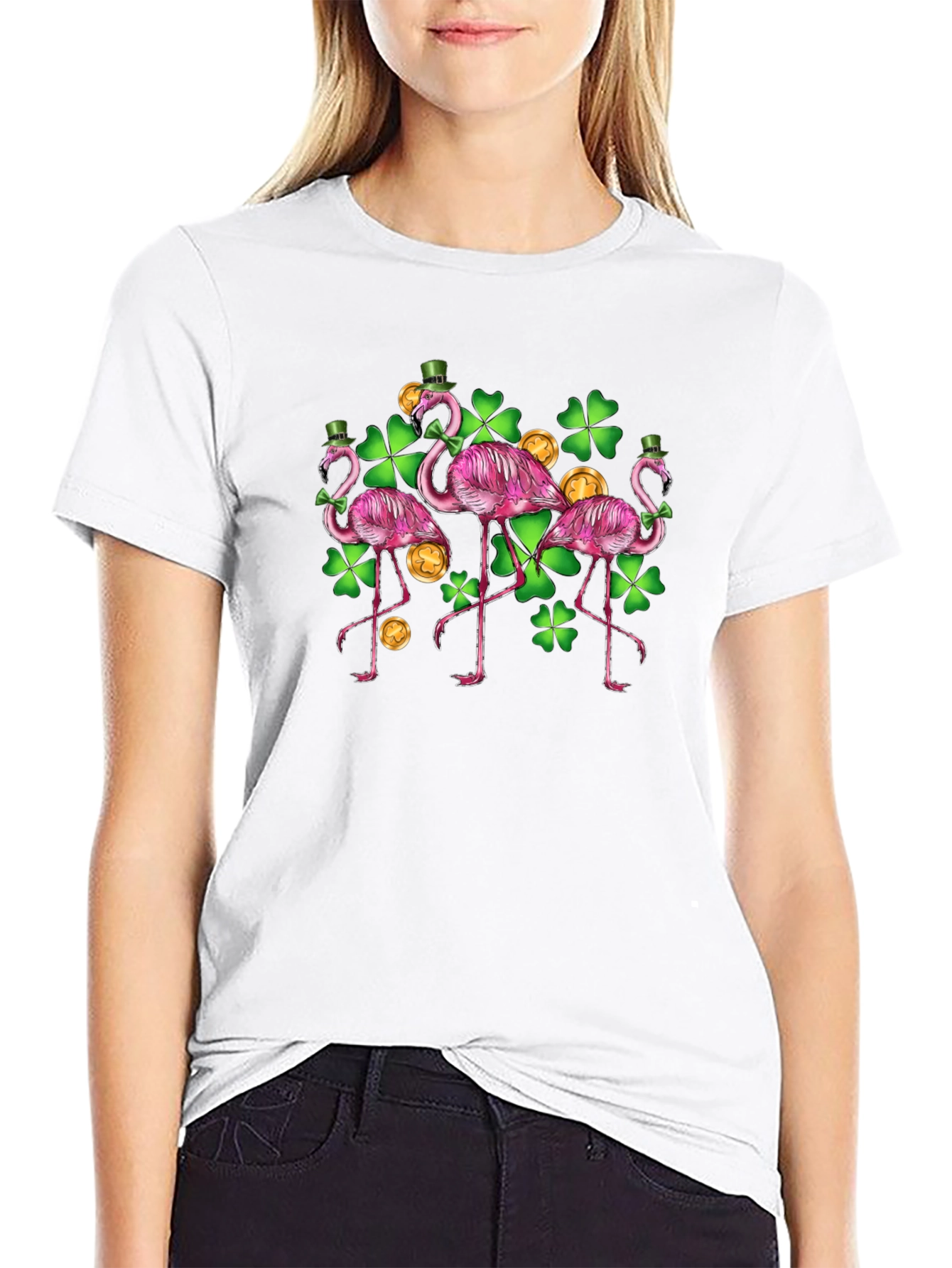 St. Patricks Day Flamingo Shamrock Tee