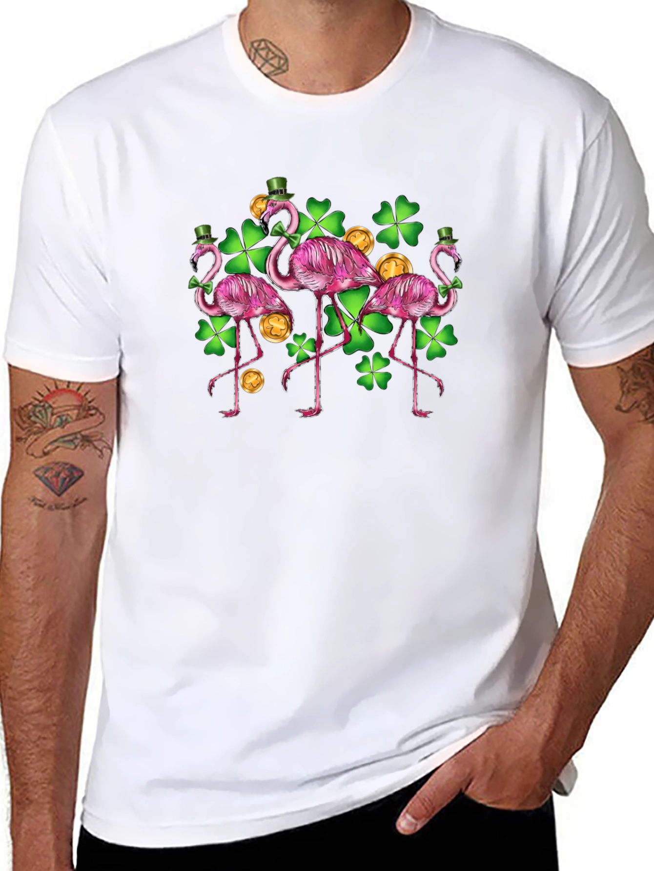 St. Patricks Day Flamingo Shamrock Tee