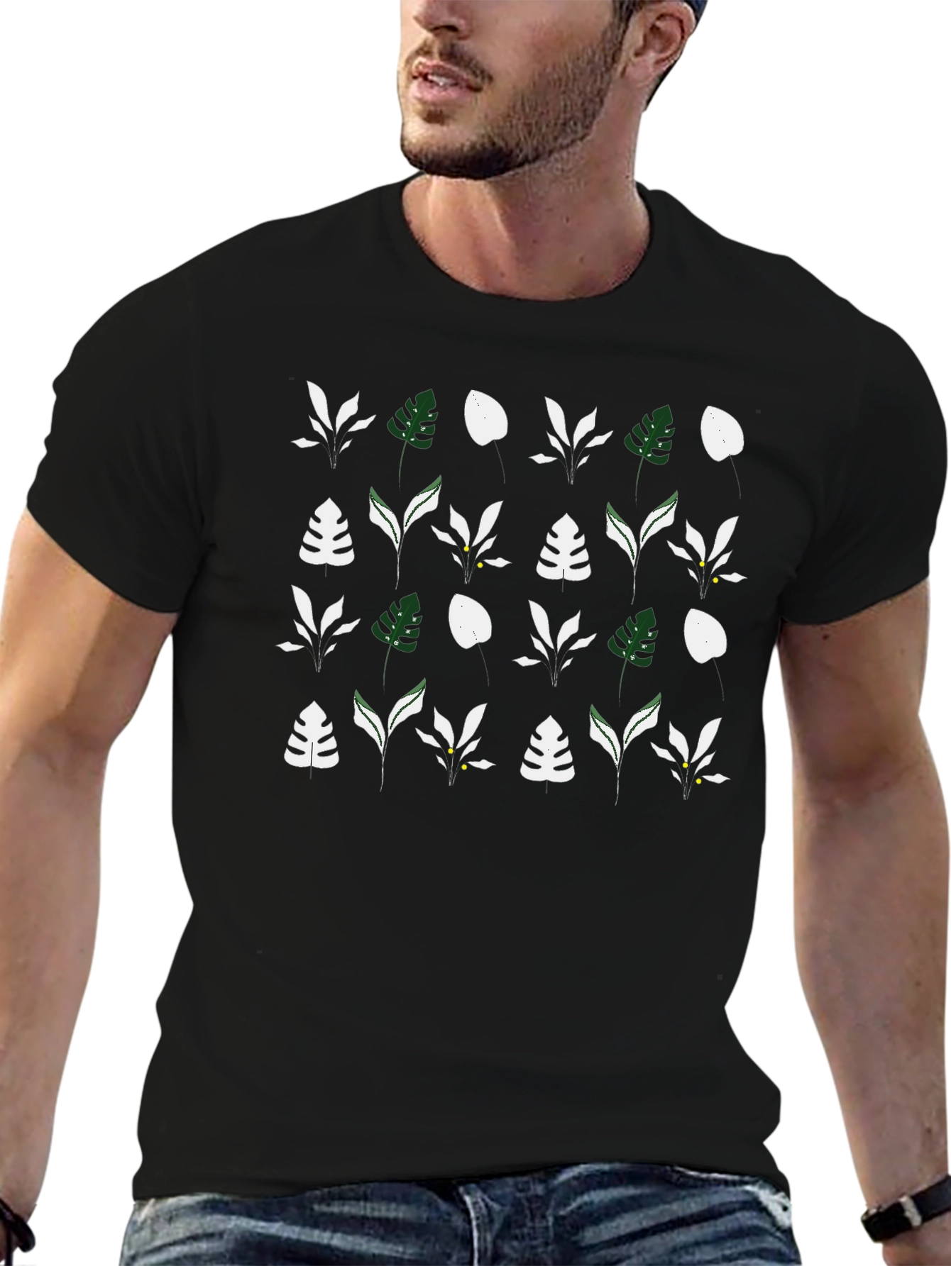 Nature Patterned Black T-Shirt