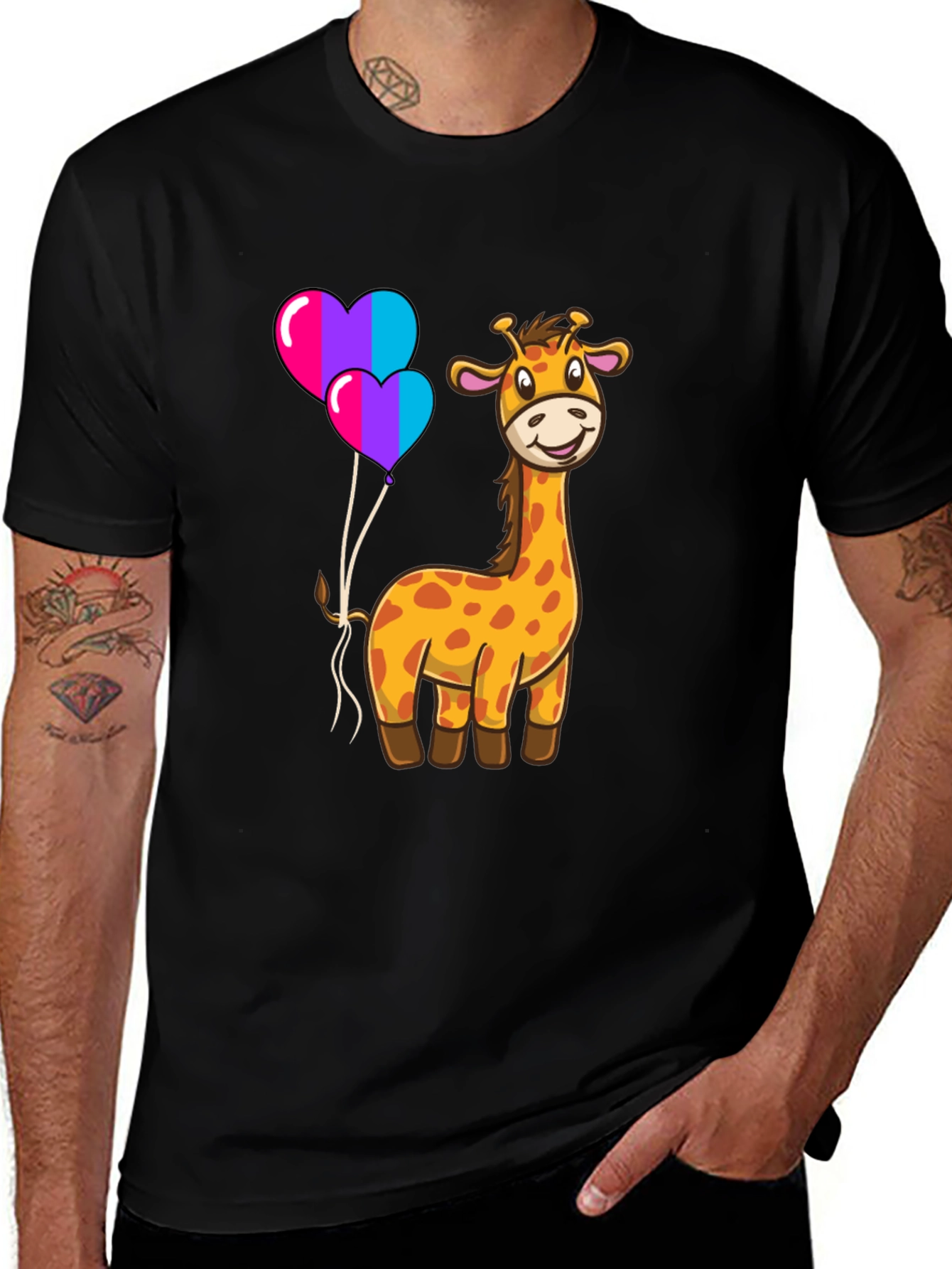 Cute Giraffe & Heart Balloons Graphic T-Shirt