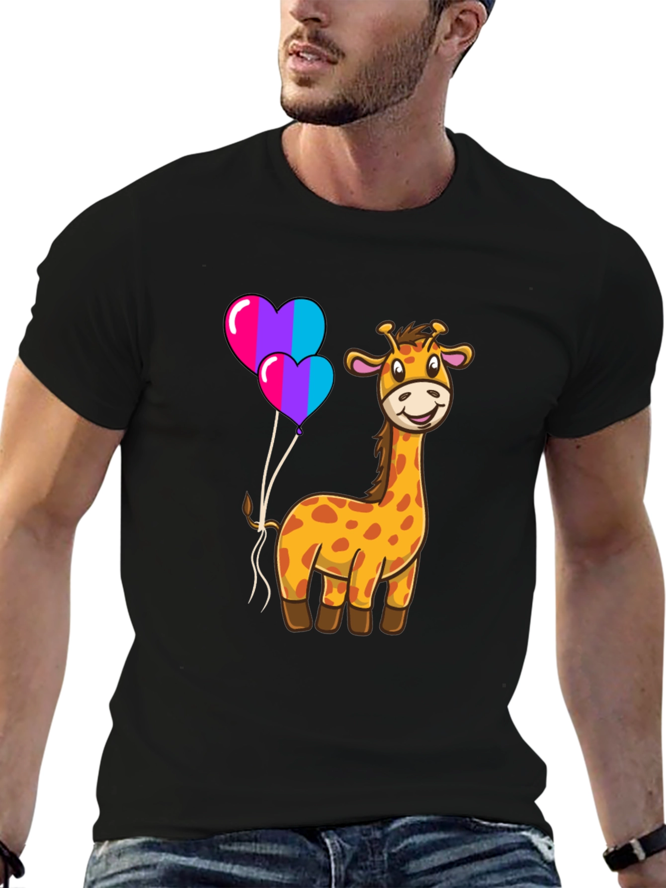 Cute Giraffe & Heart Balloons Graphic T-Shirt