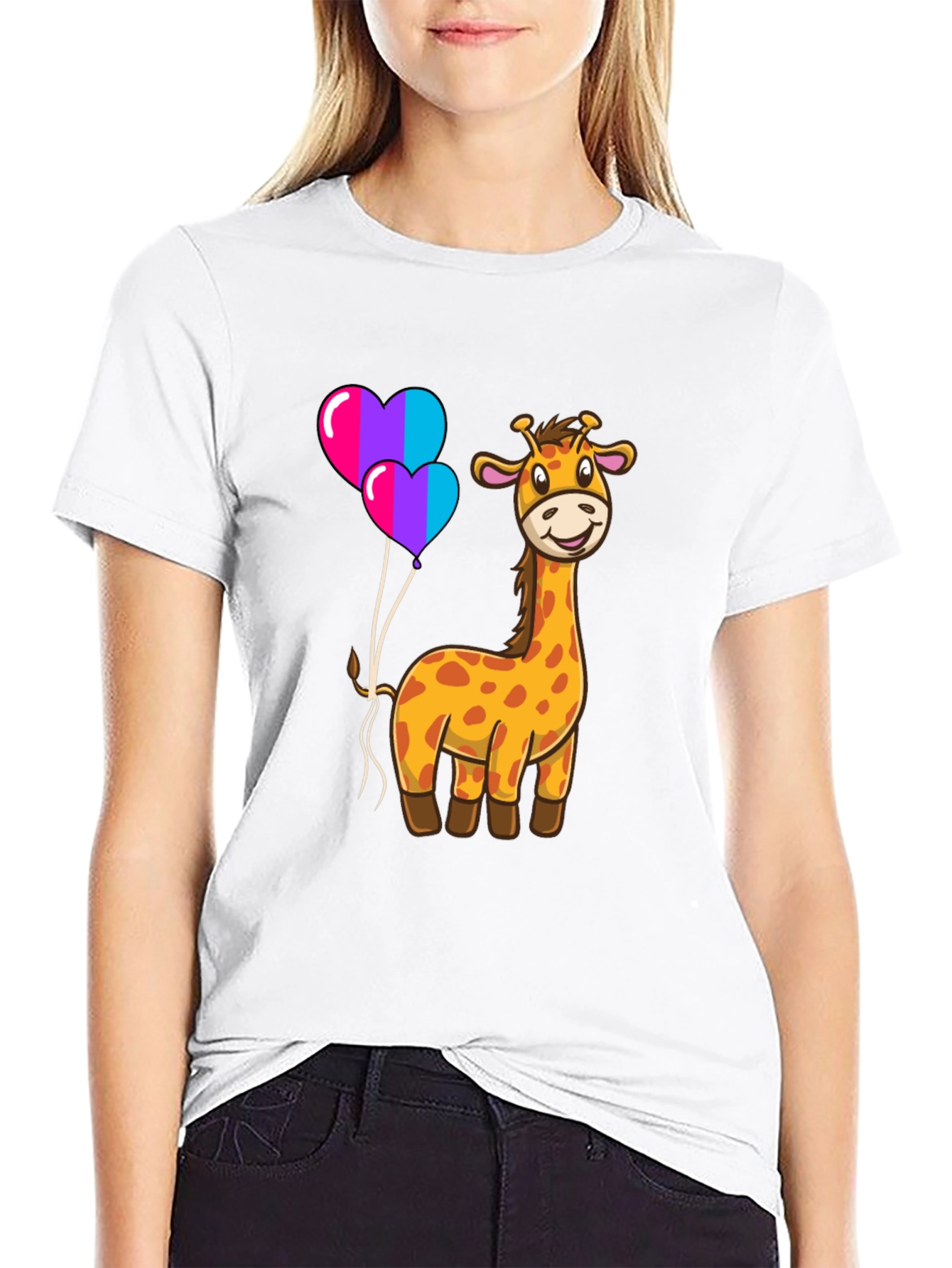 Cute Giraffe & Heart Balloons Graphic T-Shirt