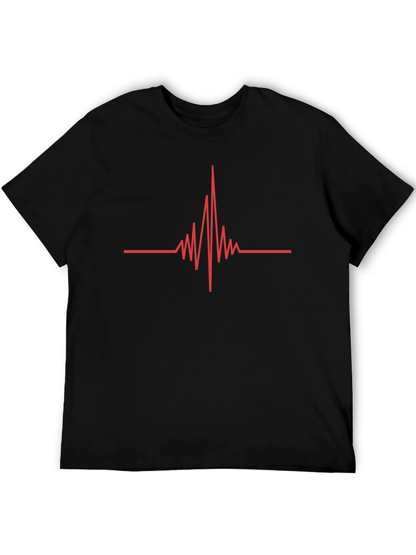 Mens Black T-Shirt with Red Heartbeat Design