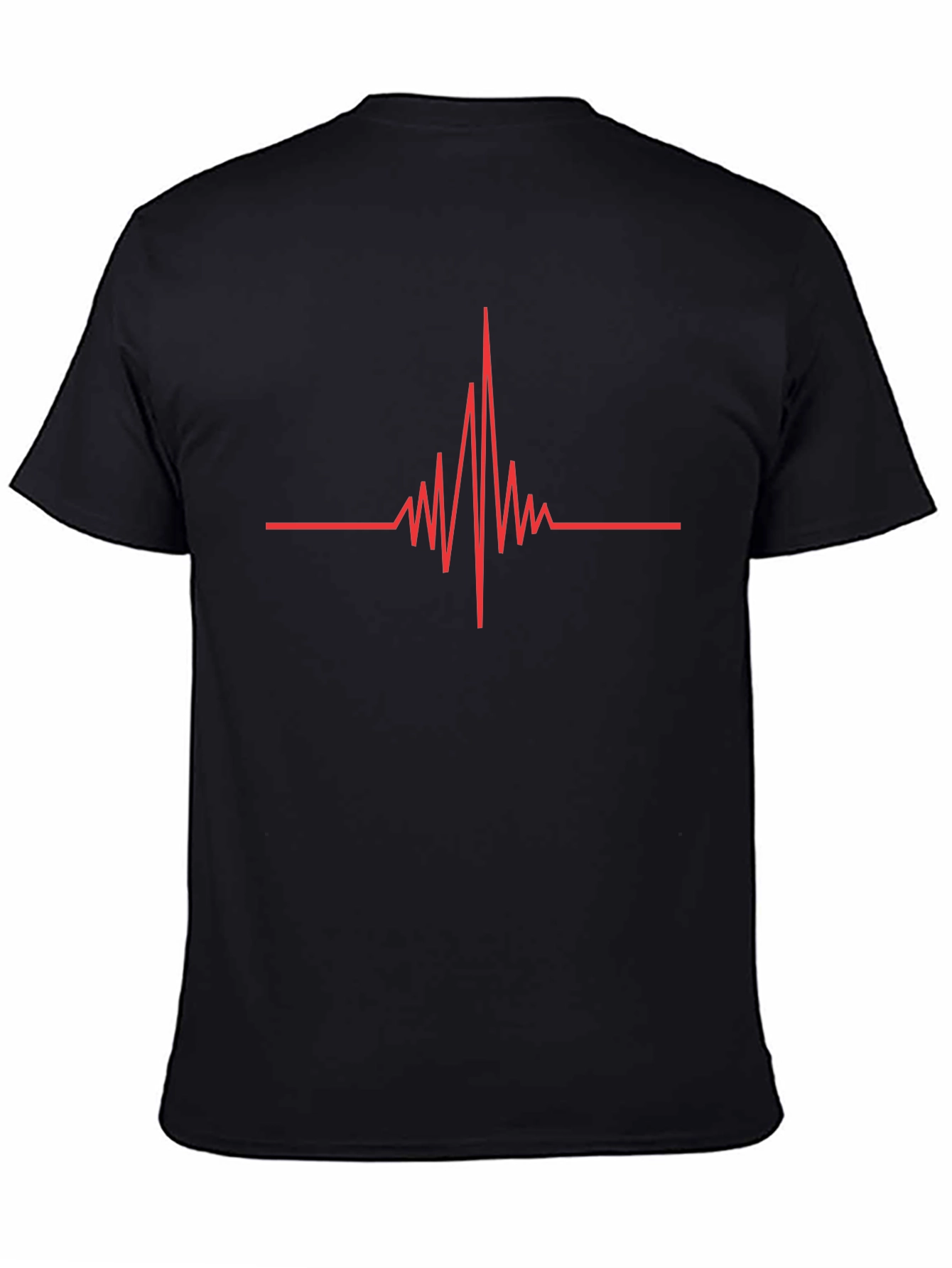 Mens Black T-Shirt with Red Heartbeat Design