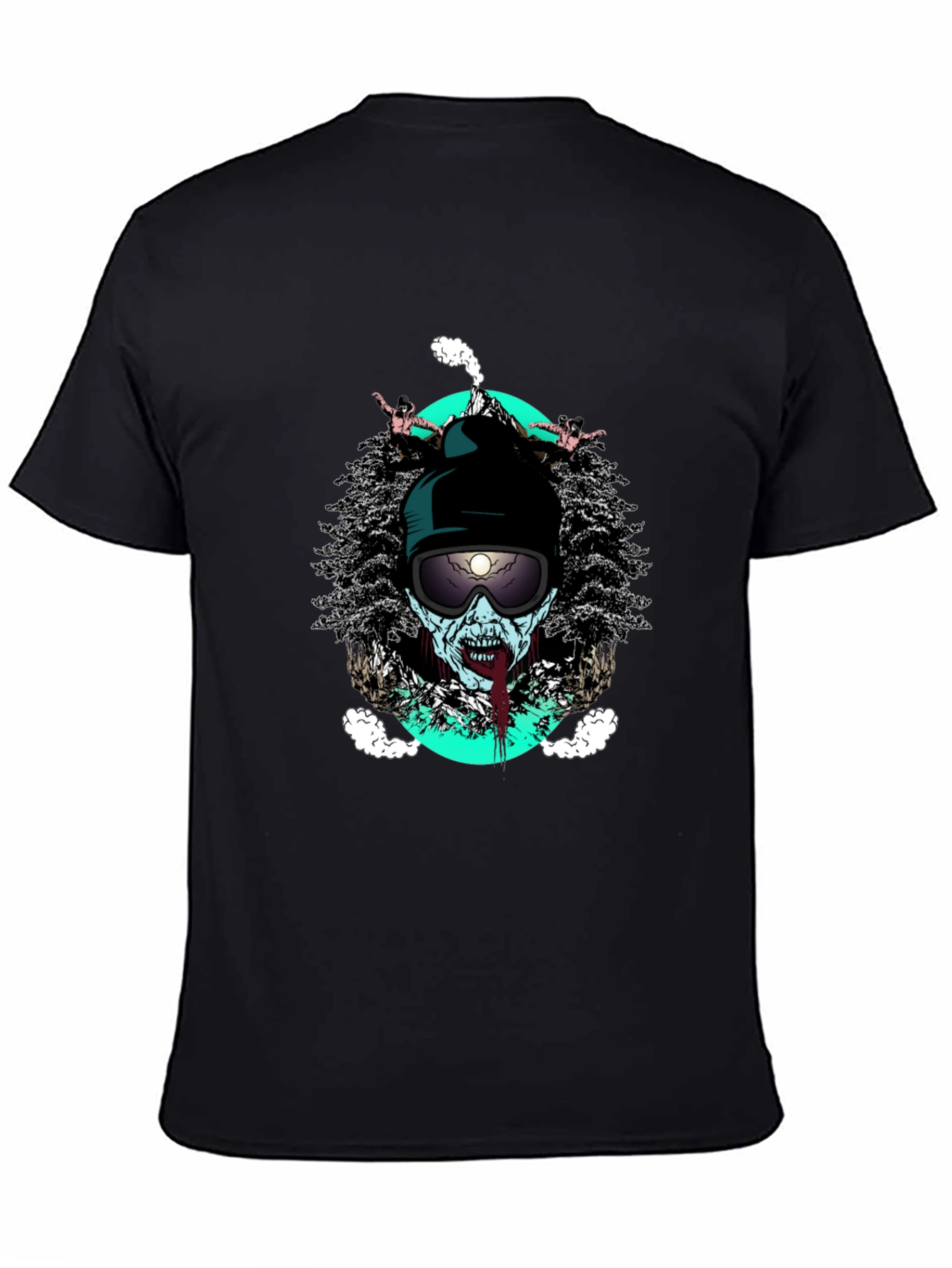 Zombie Skier Graphic Tee - Black Cotton T-Shirt