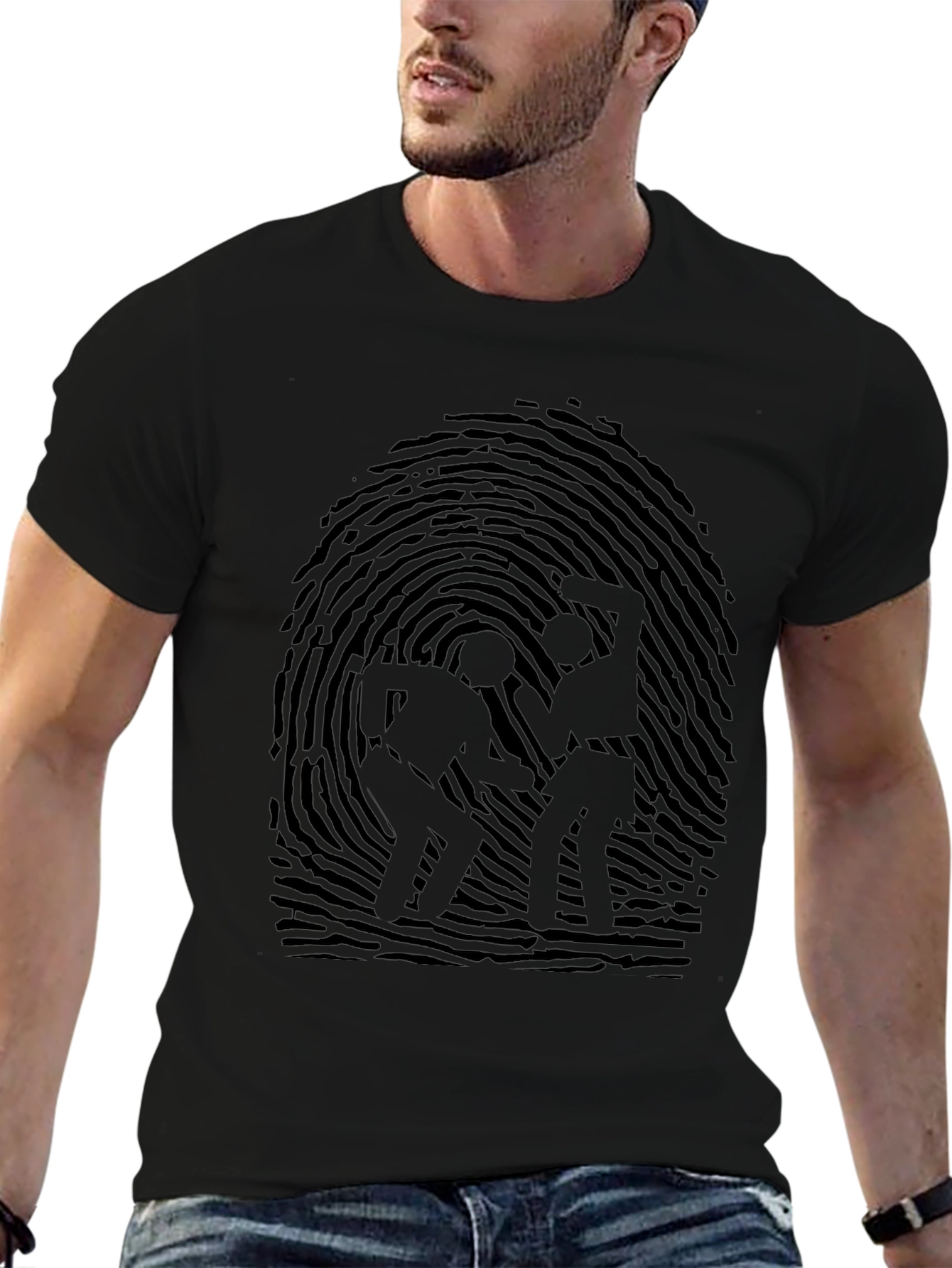 Black T-Shirt with Fingerprint Design