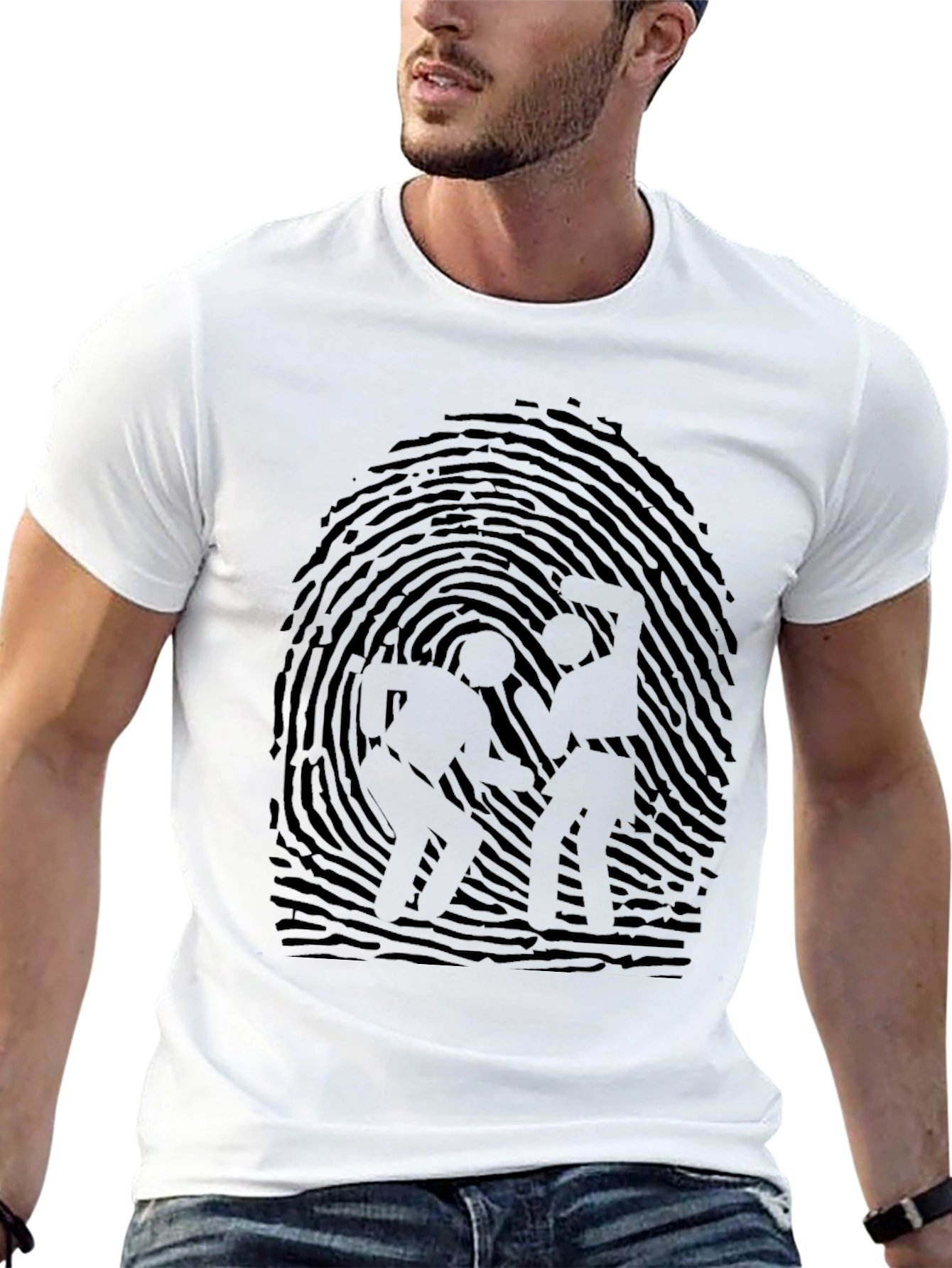 Black T-Shirt with Fingerprint Design