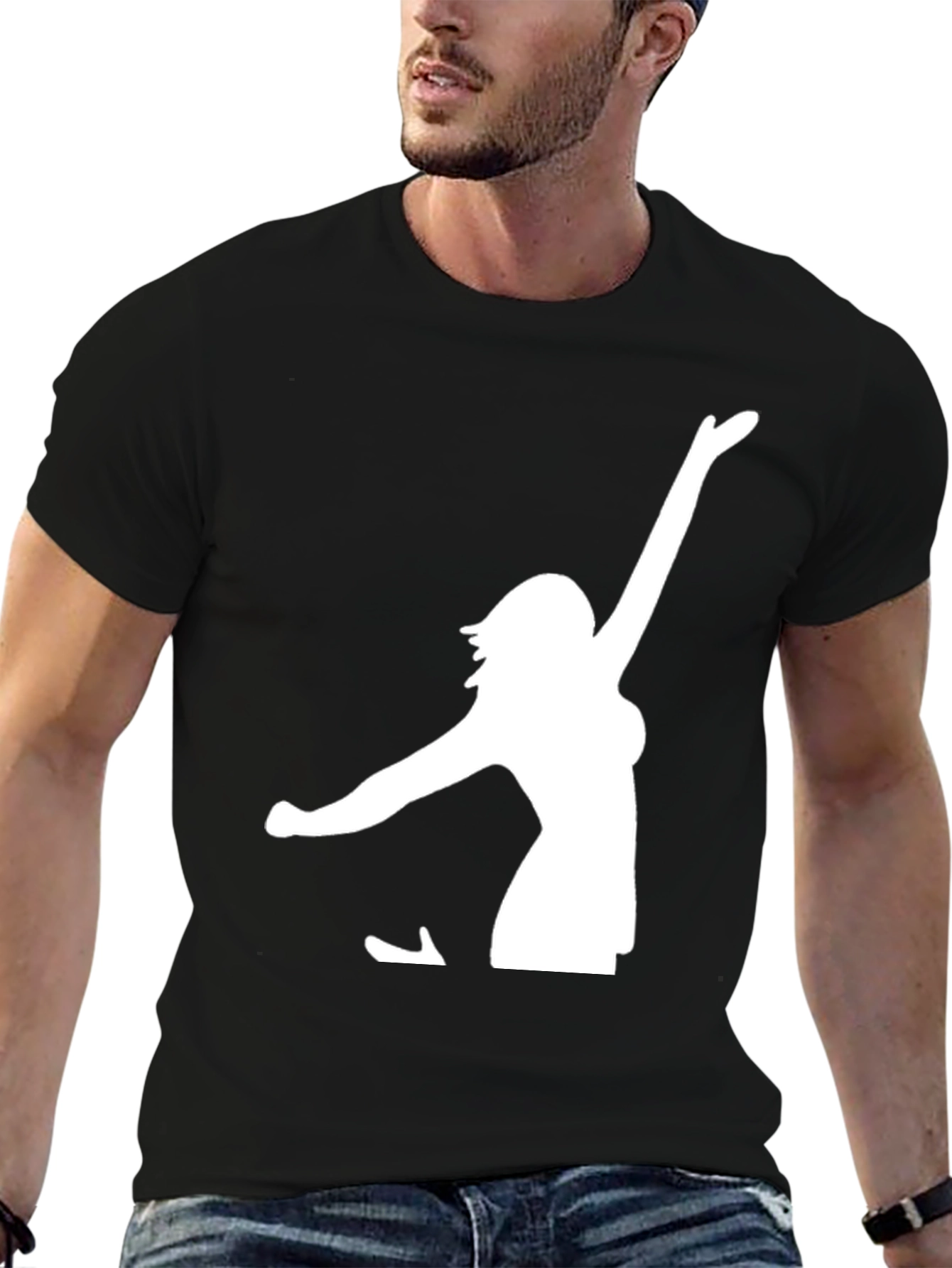 Black T-Shirt with White Woman Silhouette Graphic