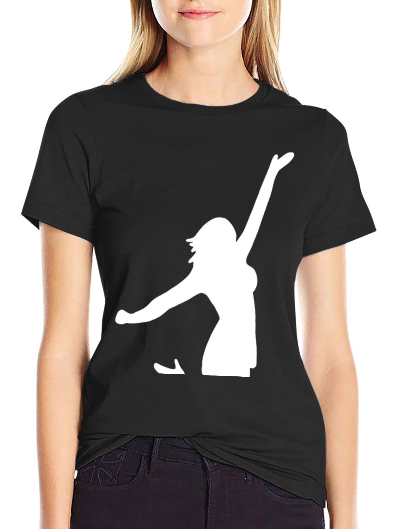 Black T-Shirt with White Woman Silhouette Graphic