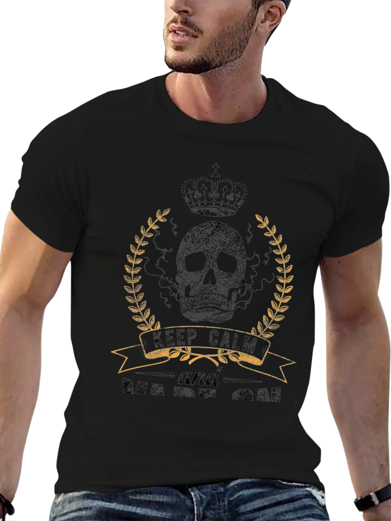Skull Crown Keep Calm Mens Graphic Tee