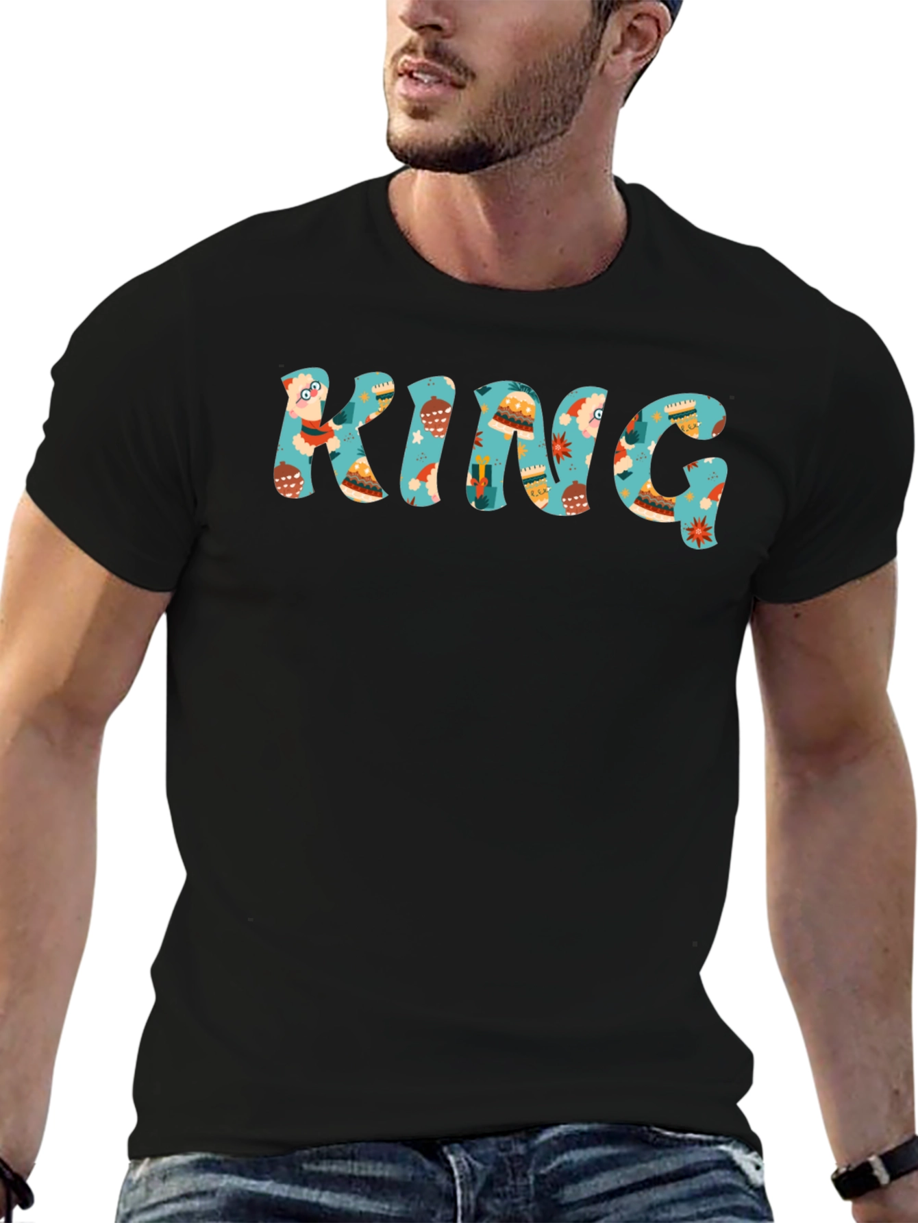 King Pattern Print Crew Neck Short Sleeve T-Shirt