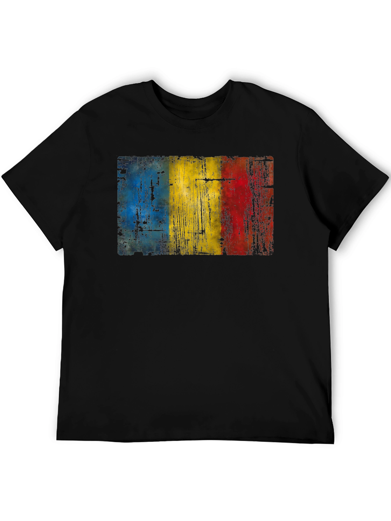 Romania Flag Distressed Black T-Shirt
