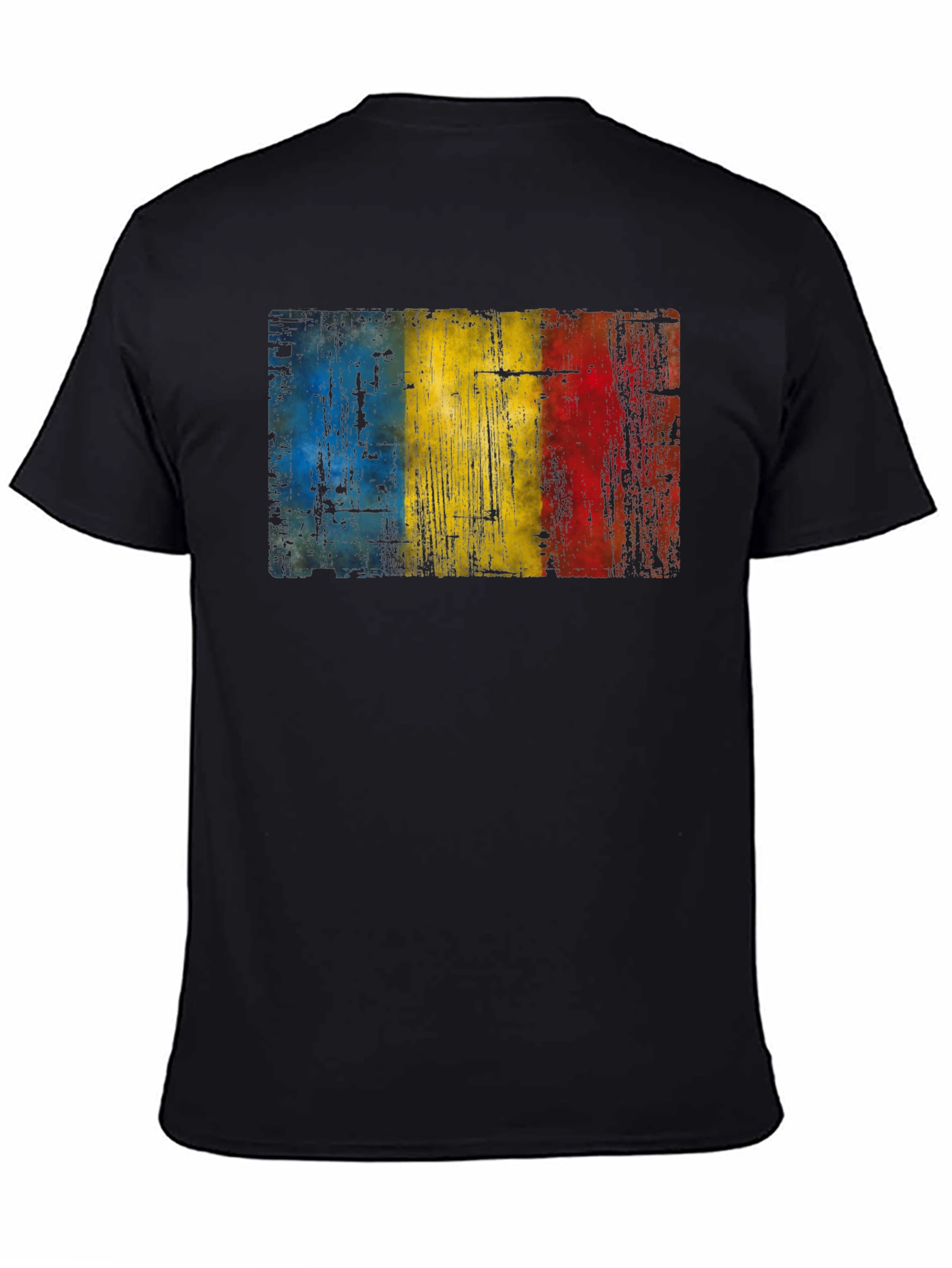 Romania Flag Distressed Black T-Shirt