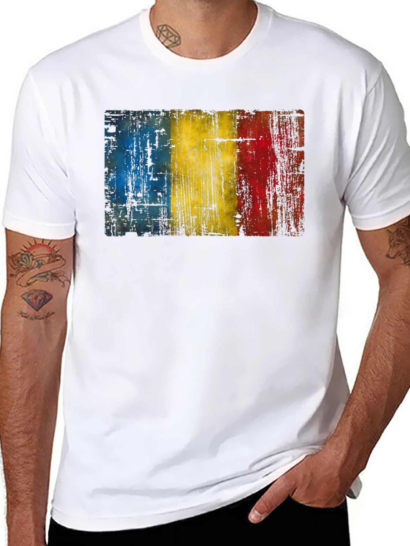 Romania Flag Distressed Black T-Shirt