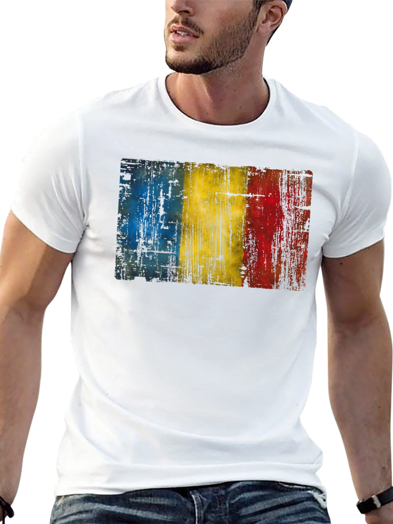 Romania Flag Distressed Black T-Shirt