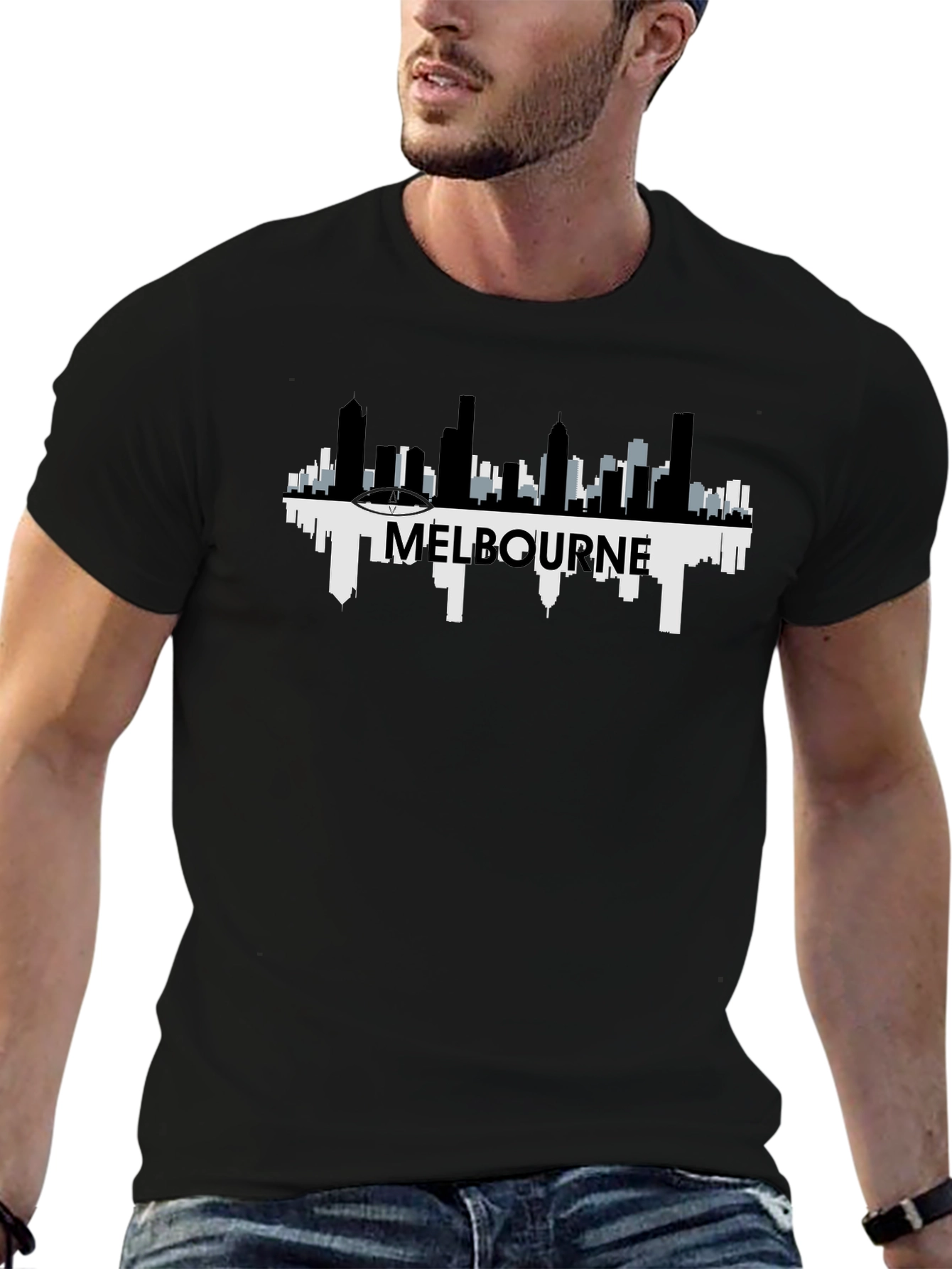 Melbourne Skyline Graphic Tee - Mens Black T-Shirt