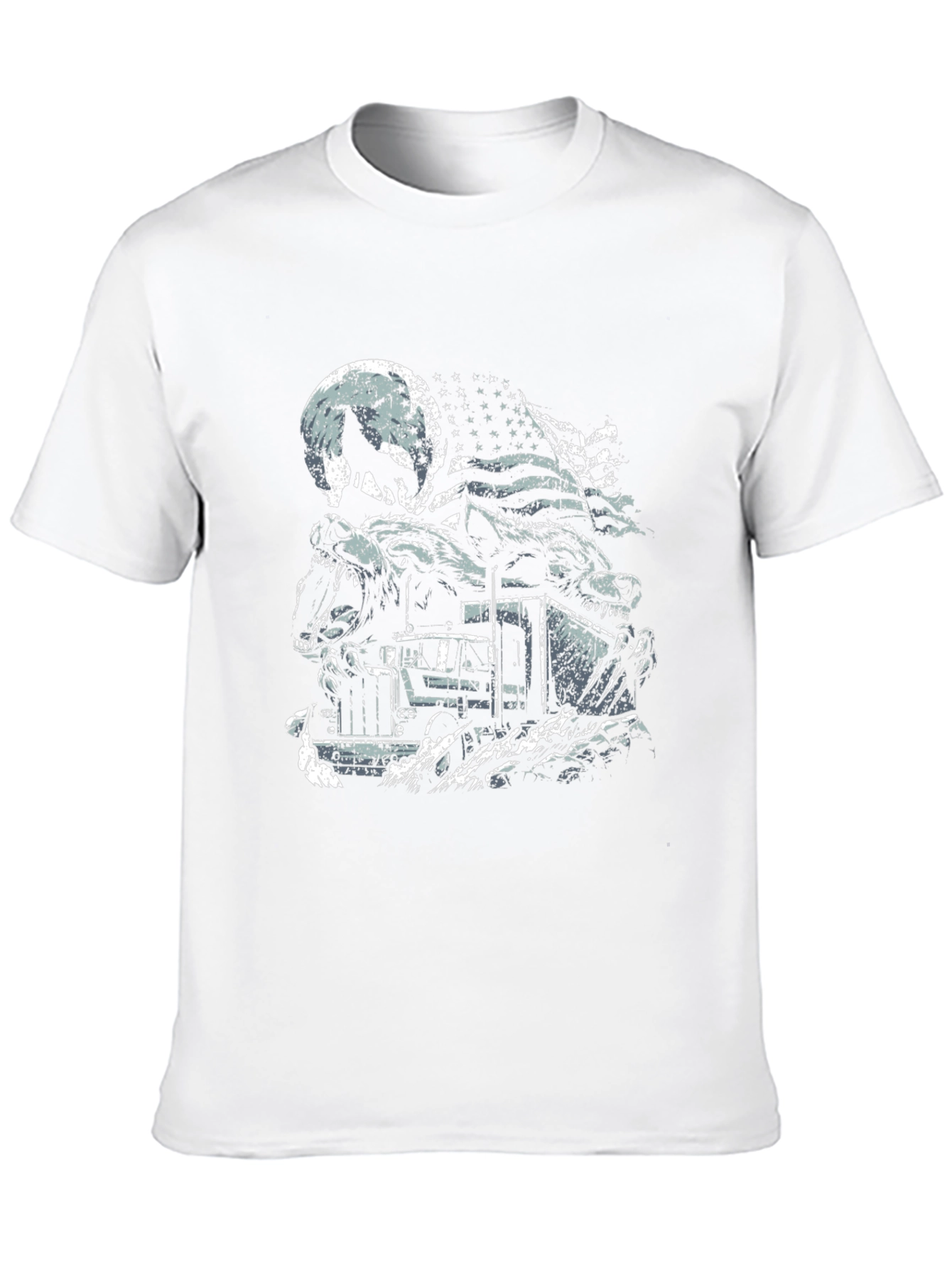 Wolf Truck American Flag Graphic Tee - Patriotic Style