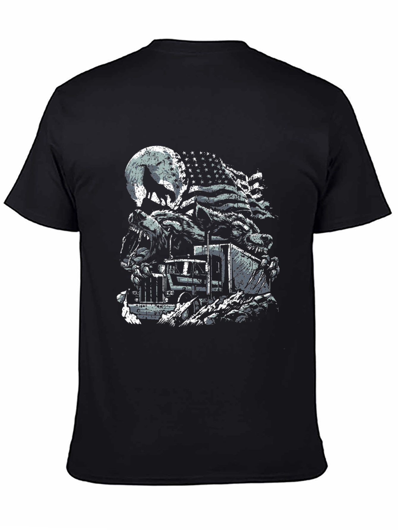 Wolf Truck American Flag Graphic Tee - Patriotic Style