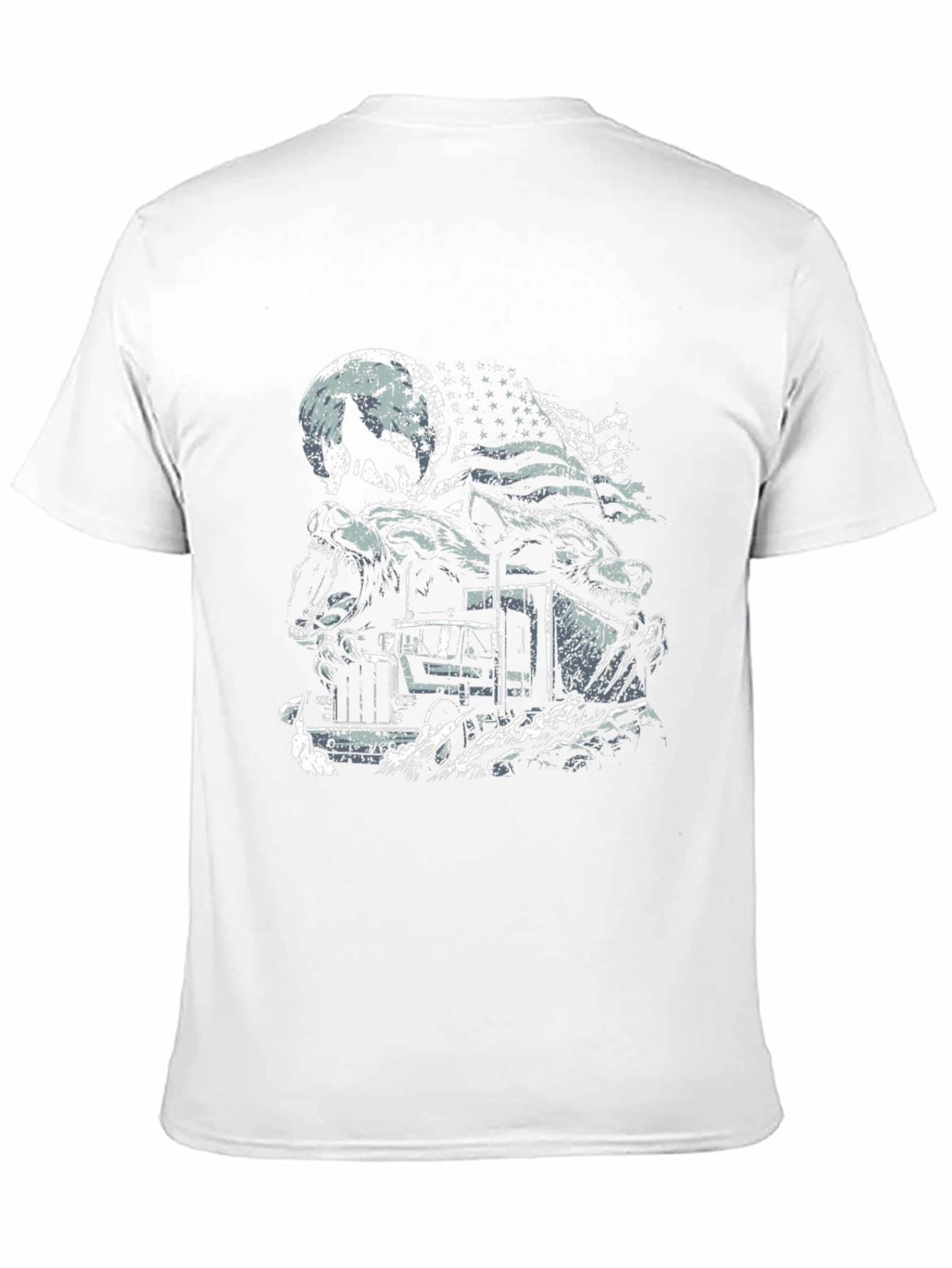 Wolf Truck American Flag Graphic Tee - Patriotic Style