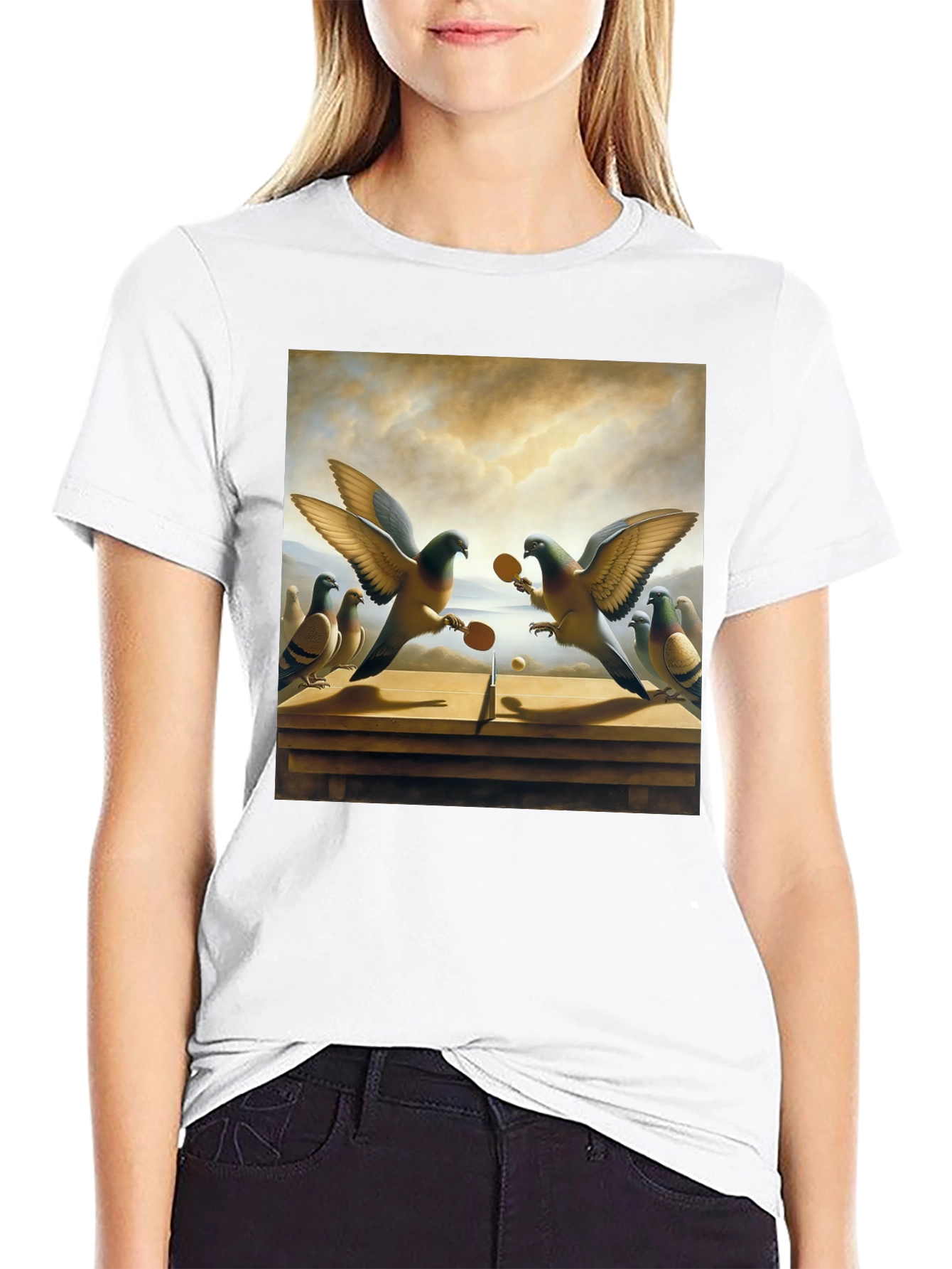 Pigeon Ping Pong Graphic Tee - Unique Bird Art
