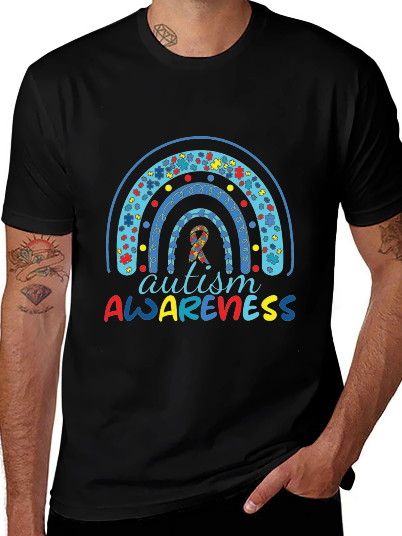 Autism Awareness Rainbow Puzzle Piece Graphic Tee