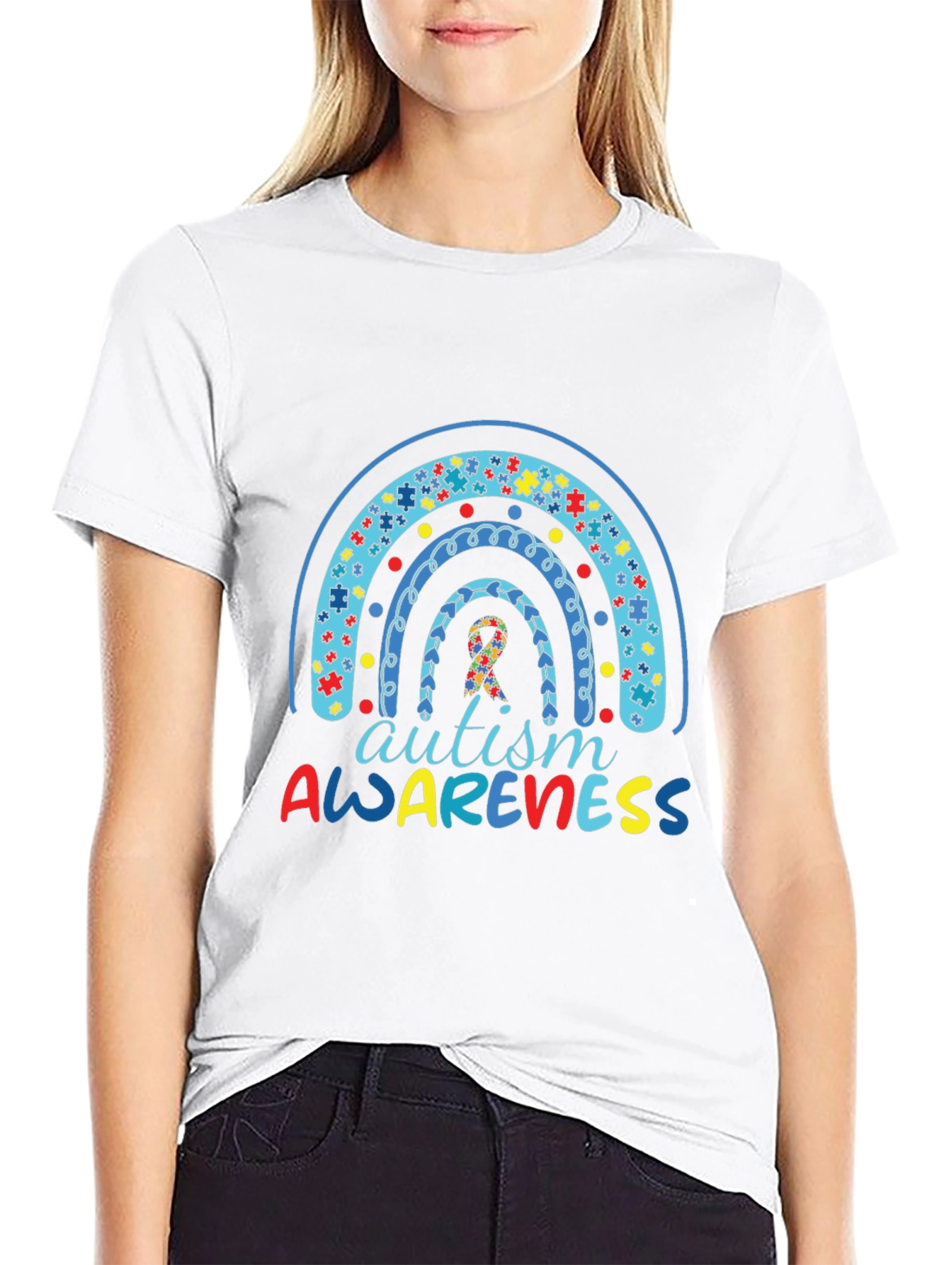 Autism Awareness Rainbow Puzzle Piece Graphic Tee