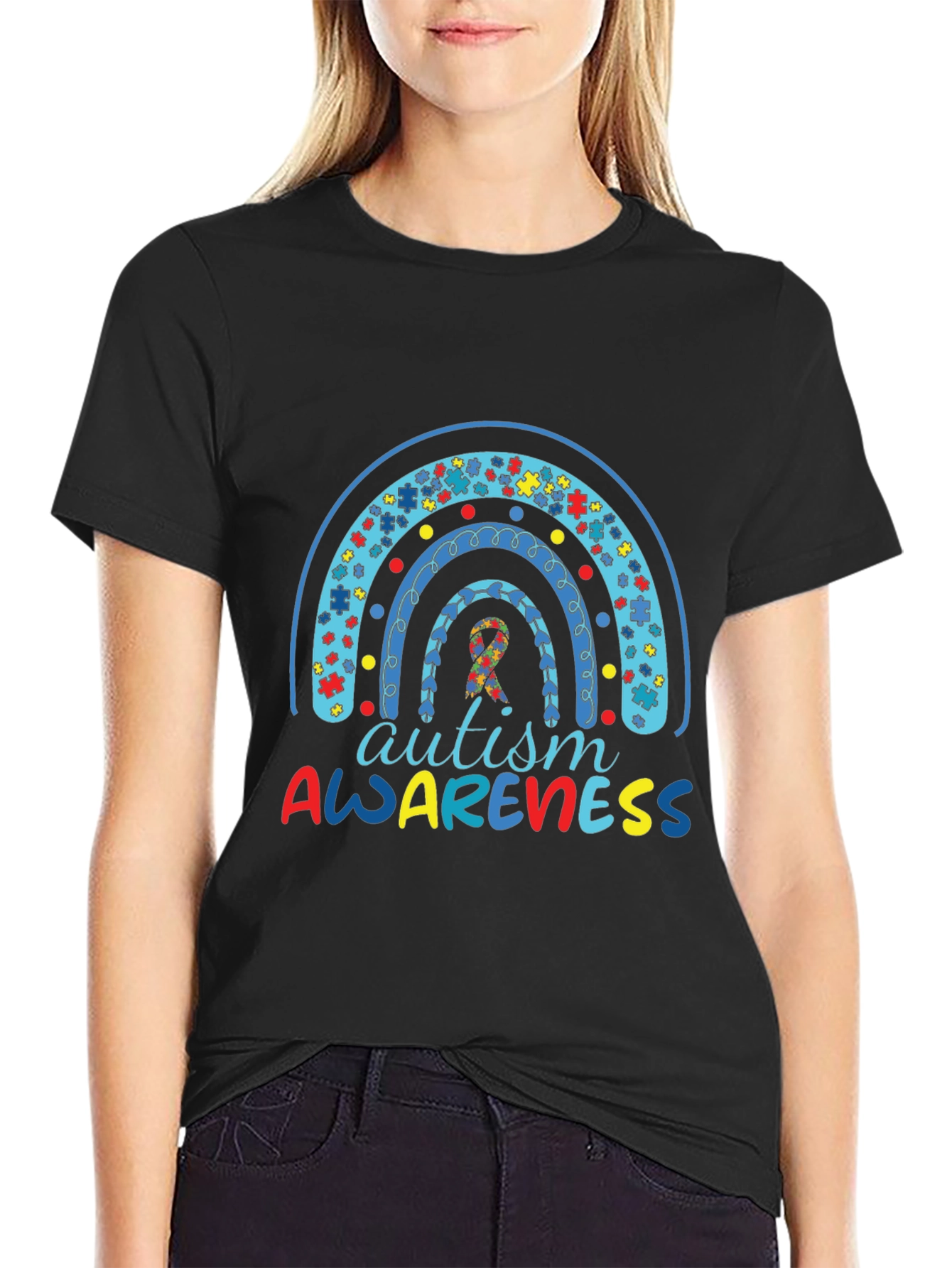 Autism Awareness Rainbow Puzzle Piece Graphic Tee