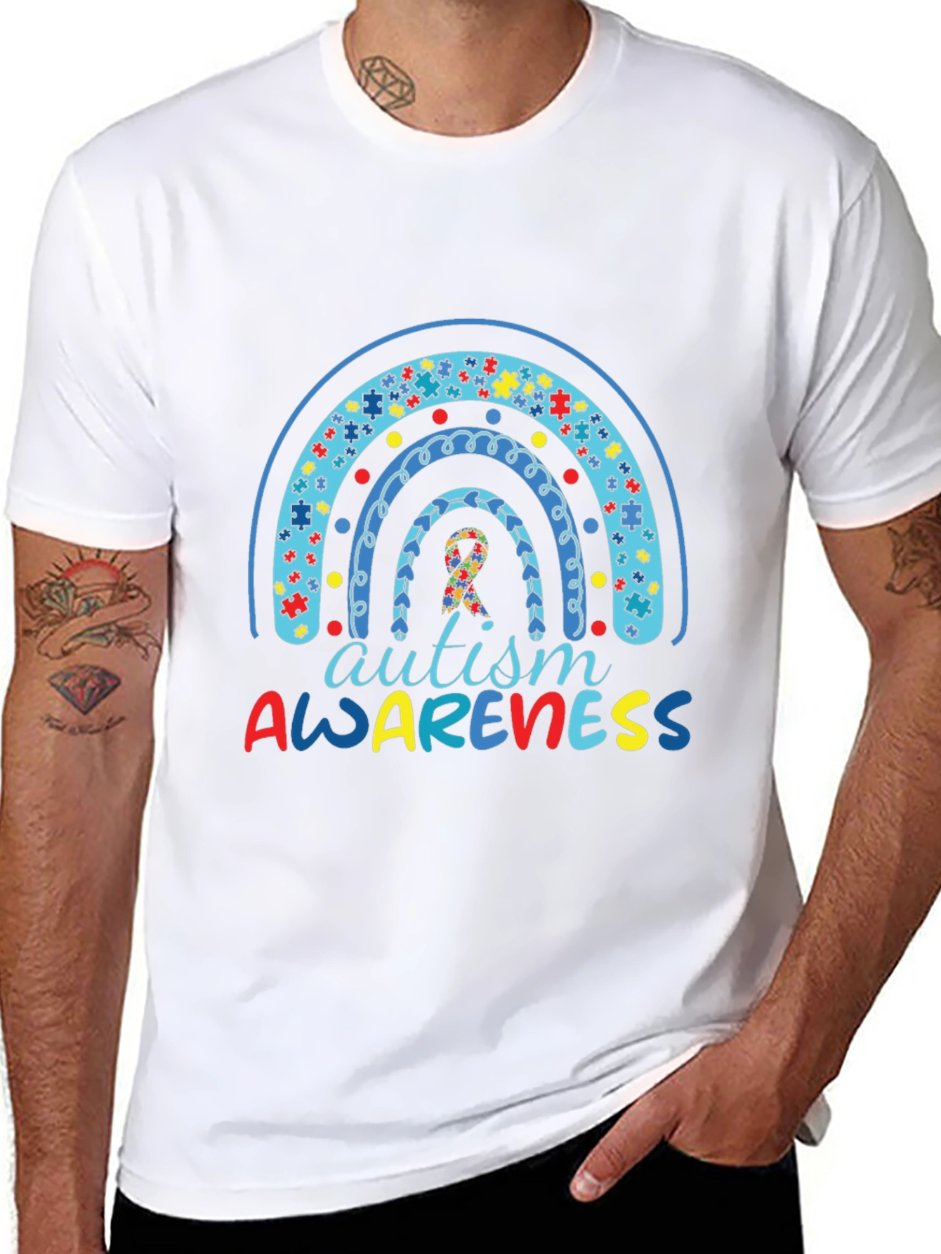 Autism Awareness Rainbow Puzzle Piece Graphic Tee