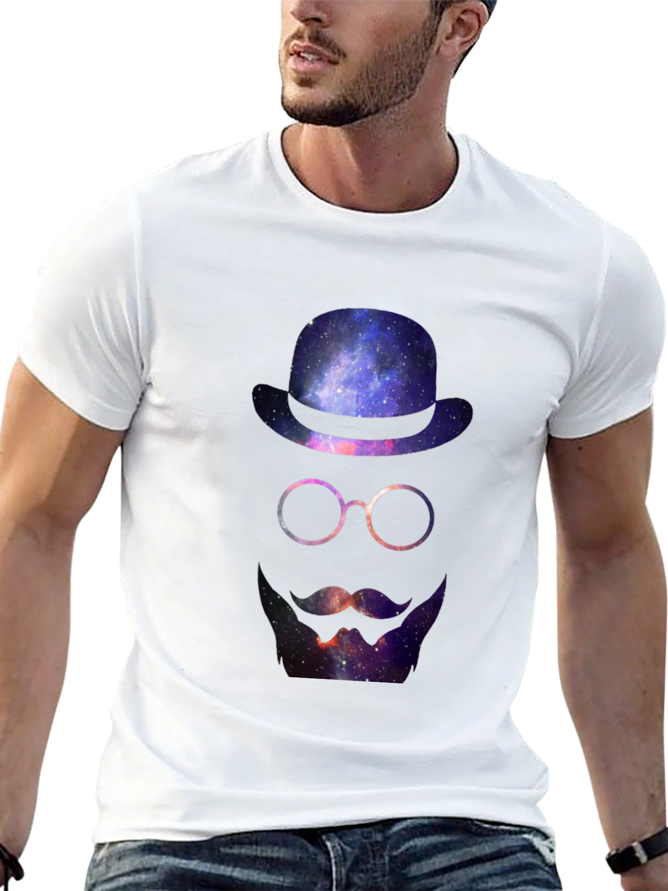 Cosmic Gentleman T-Shirt - Galaxy Hat & Beard