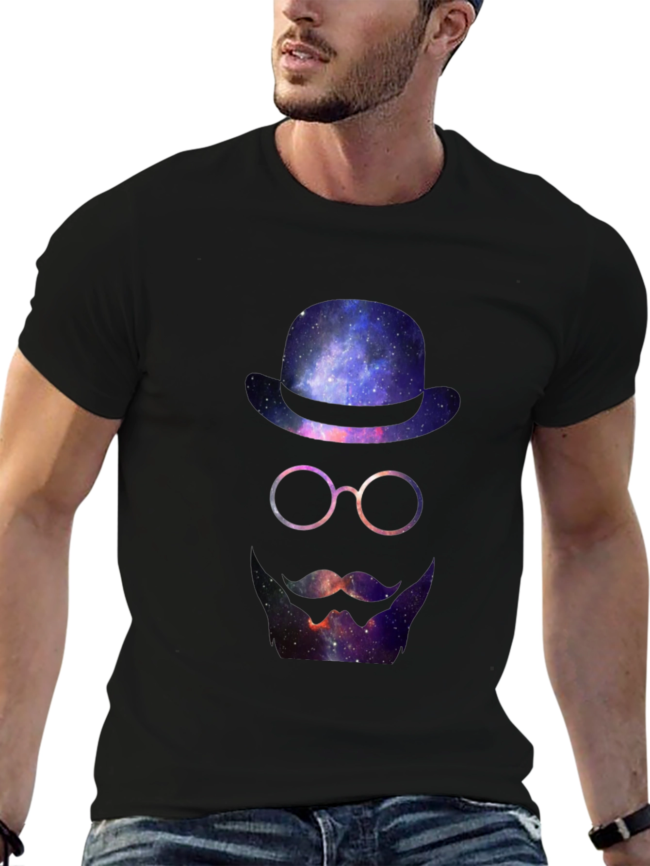 Cosmic Gentleman T-Shirt - Galaxy Hat & Beard