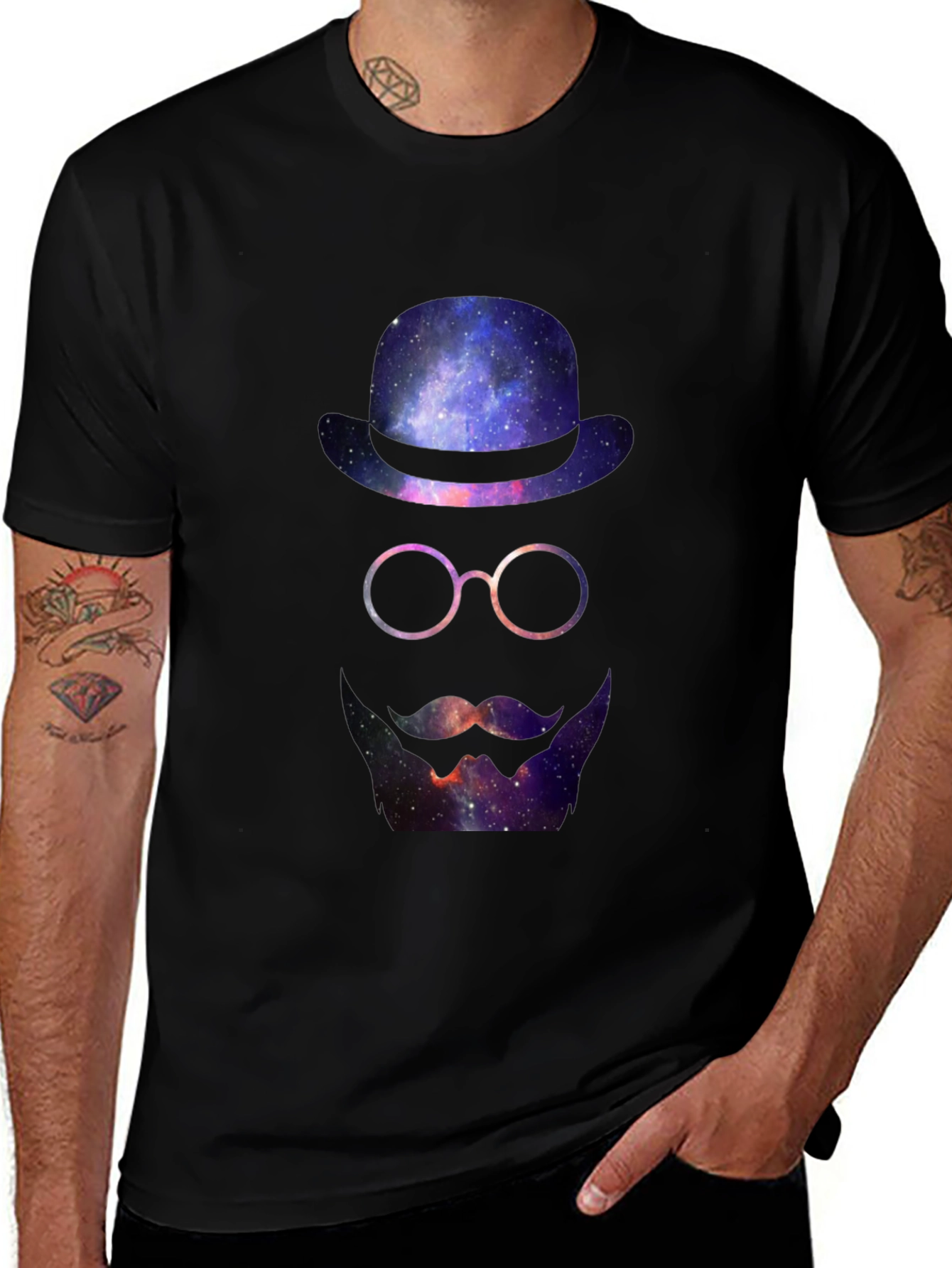 Cosmic Gentleman T-Shirt - Galaxy Hat & Beard