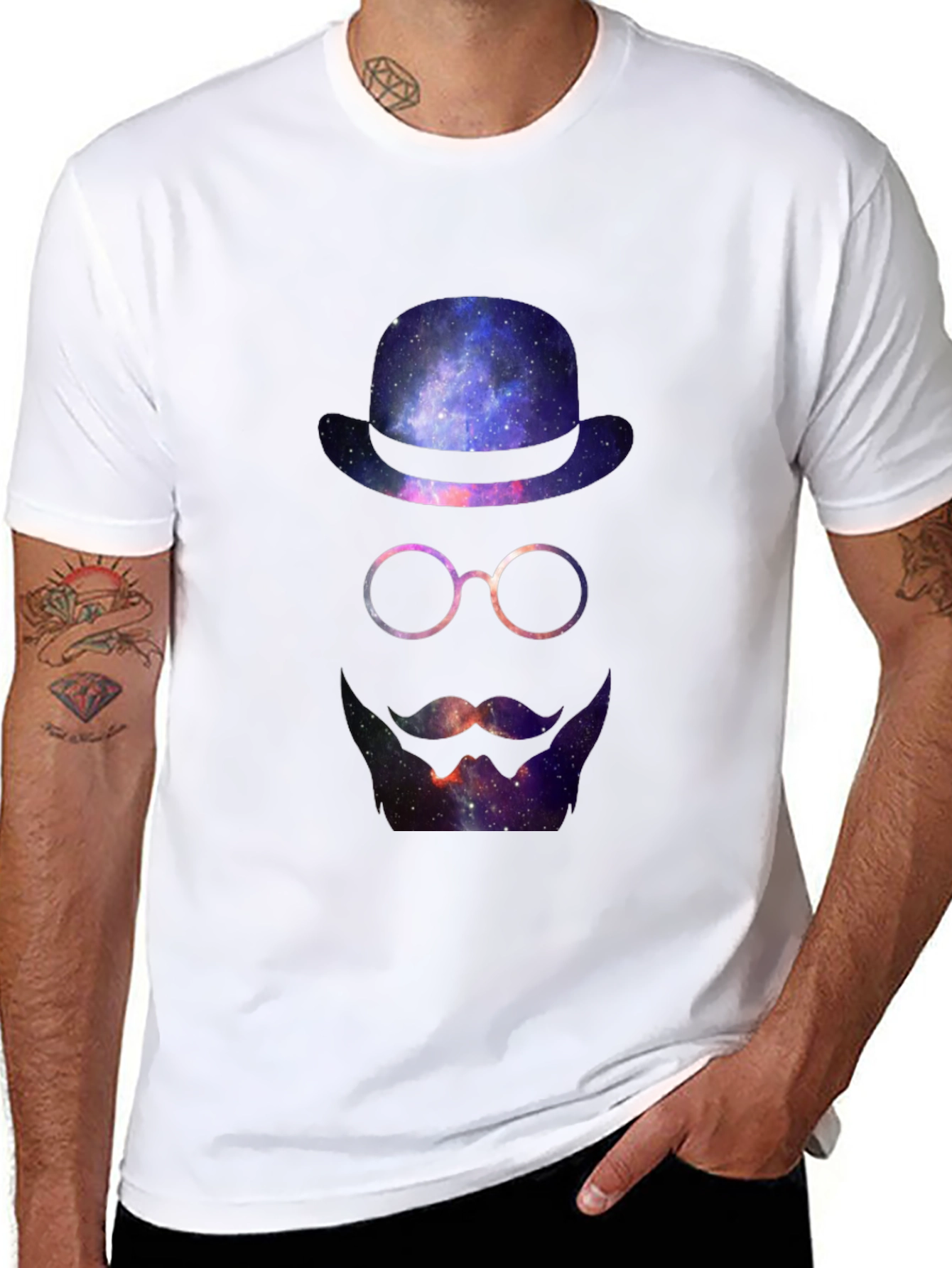 Cosmic Gentleman T-Shirt - Galaxy Hat & Beard