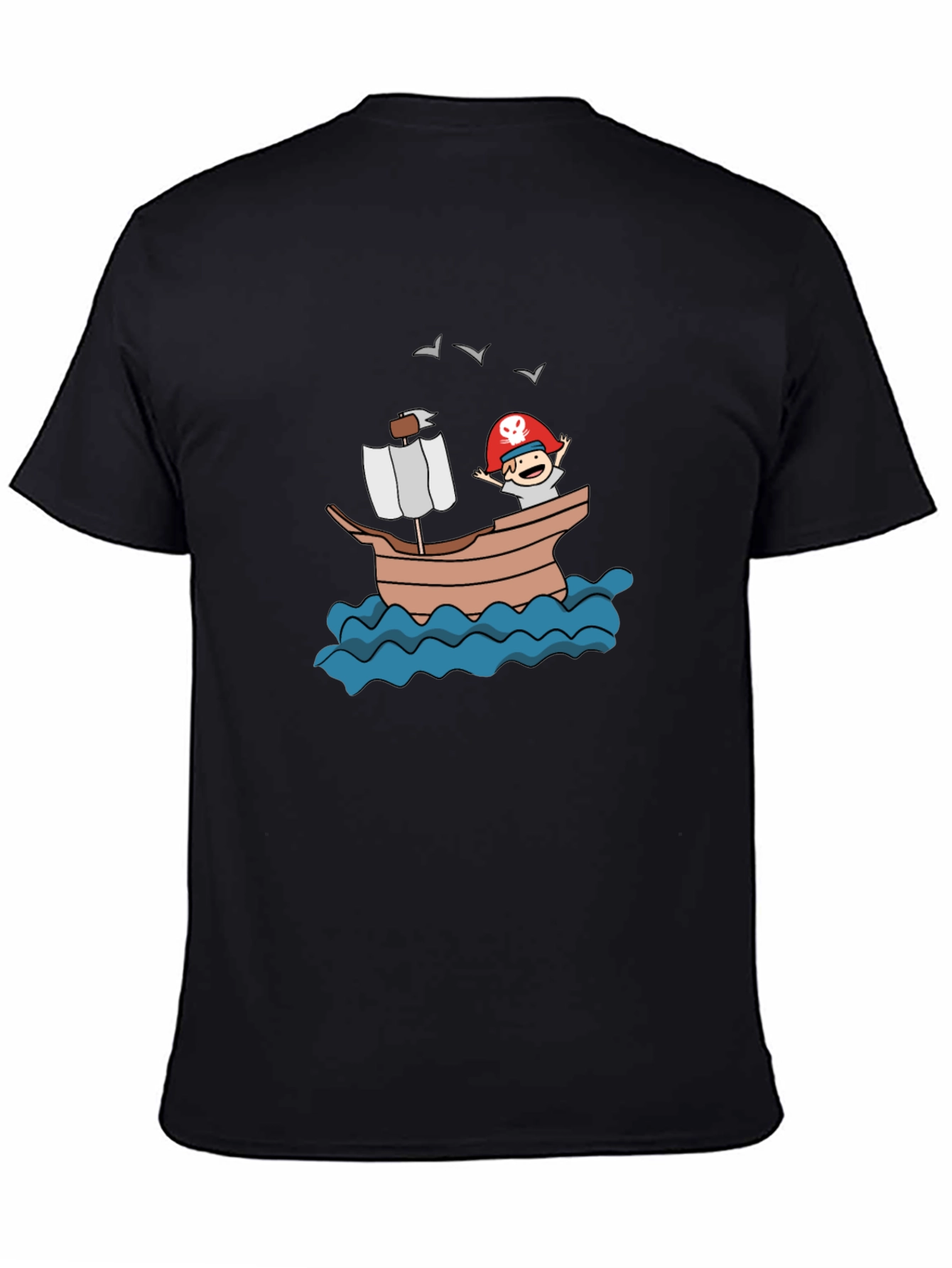 Pirate Ship Cartoon Black T-Shirt