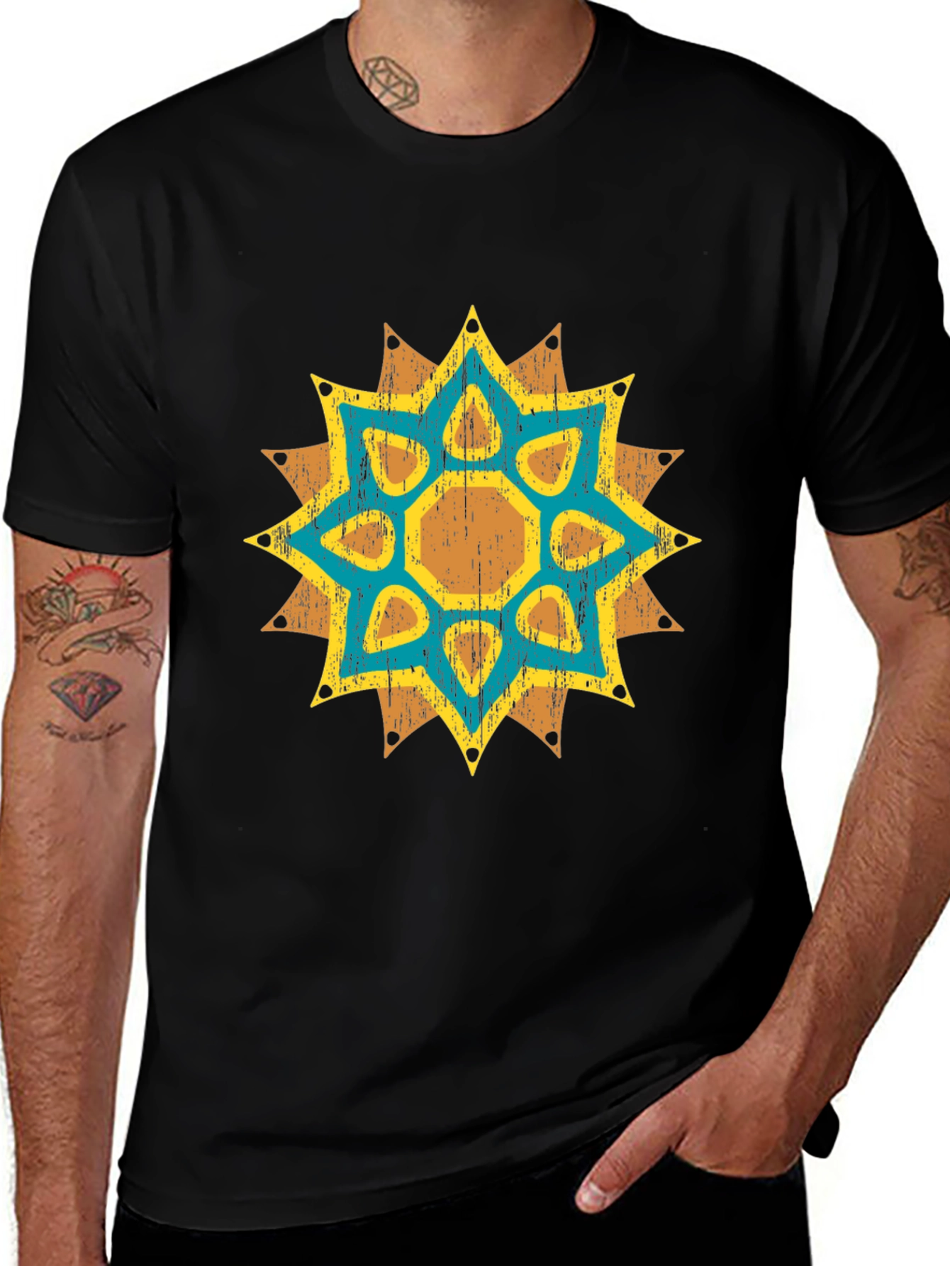 Geometric Starburst Graphic Tee - Distressed Print