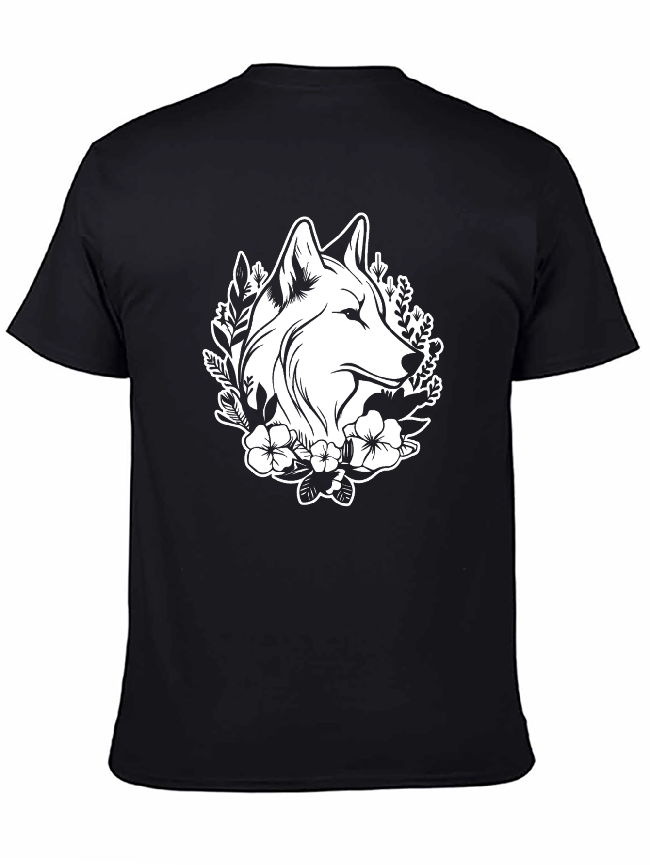 Wolf & Floral Graphic Tee - Black