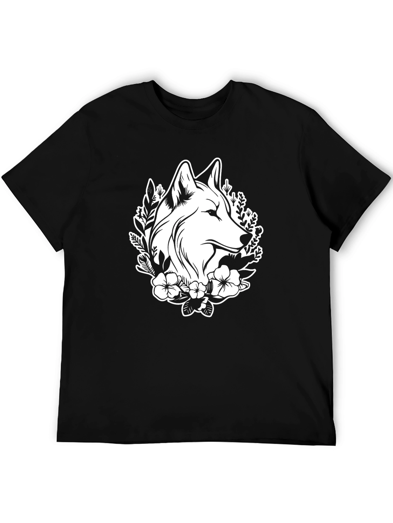 Wolf & Floral Graphic Tee - Black