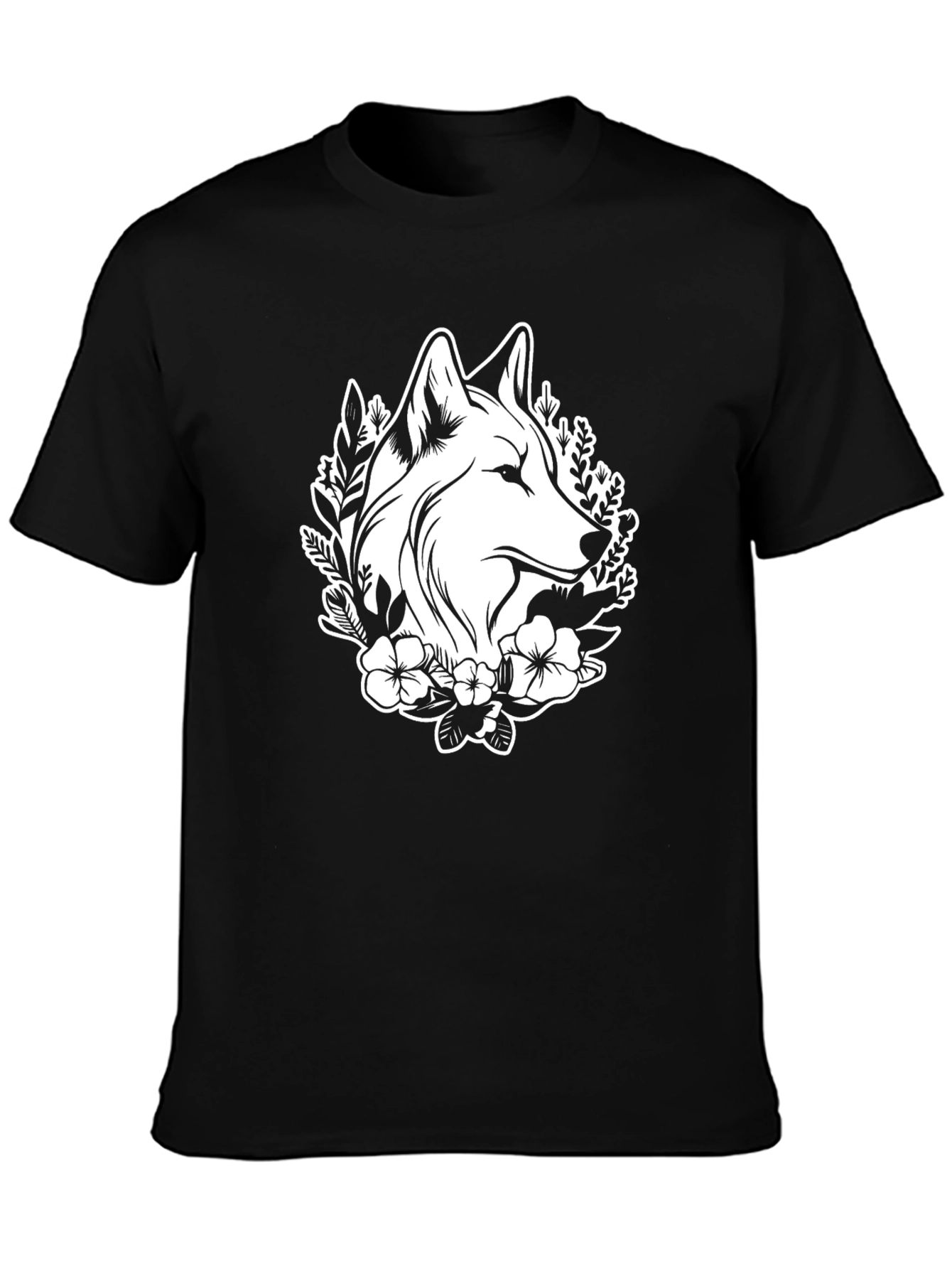 Wolf & Floral Graphic Tee - Black