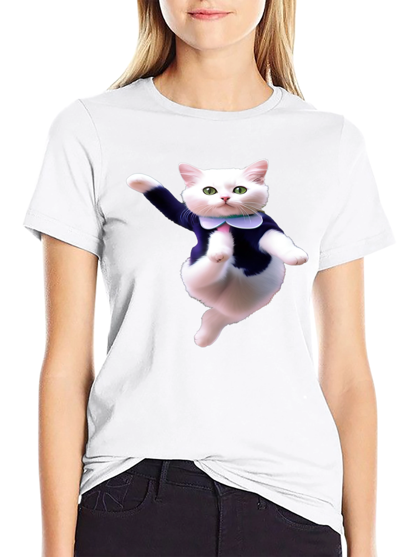 Dancing Cat T-Shirt - Black Cotton Tee