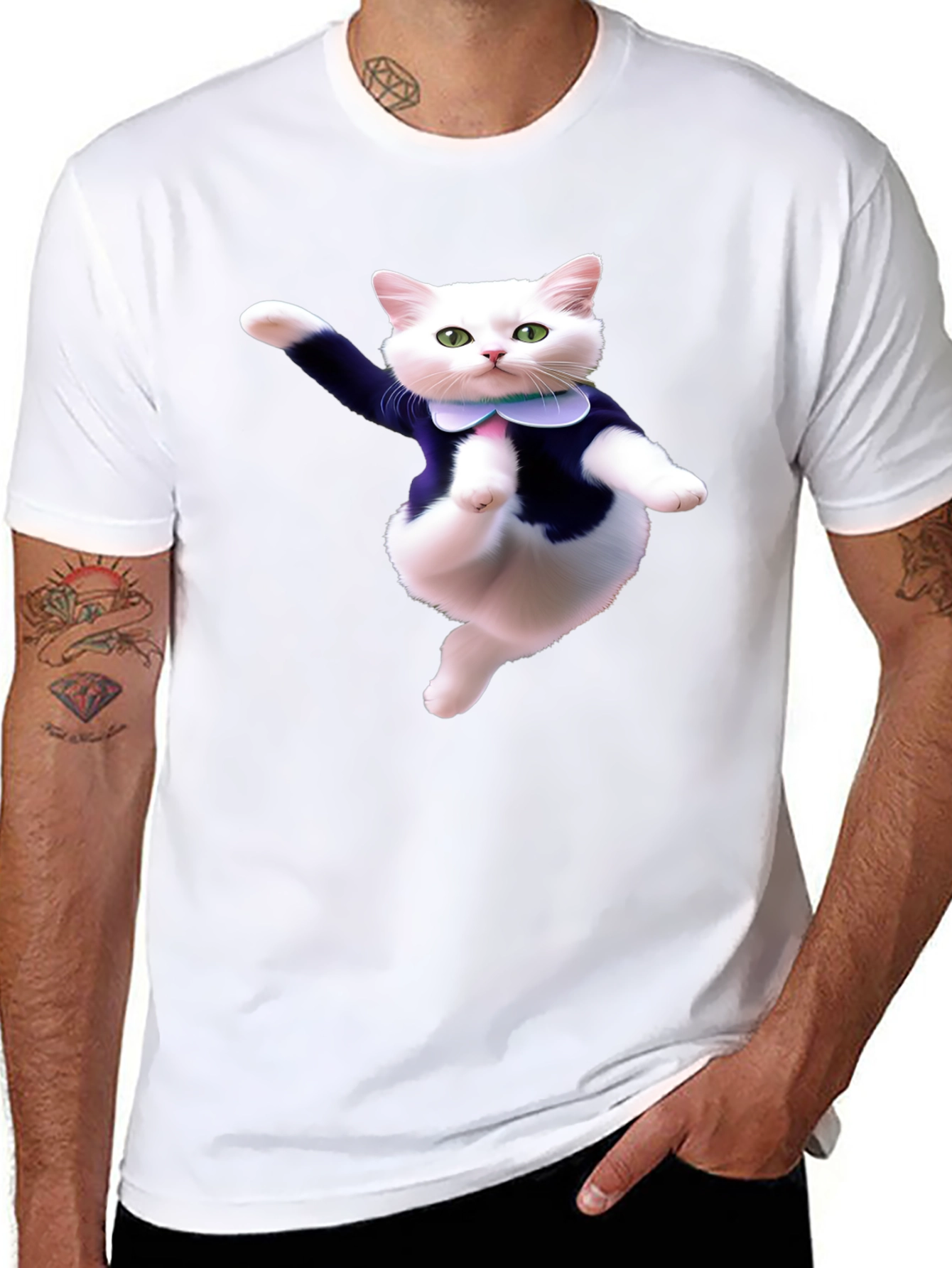 Dancing Cat T-Shirt - Black Cotton Tee