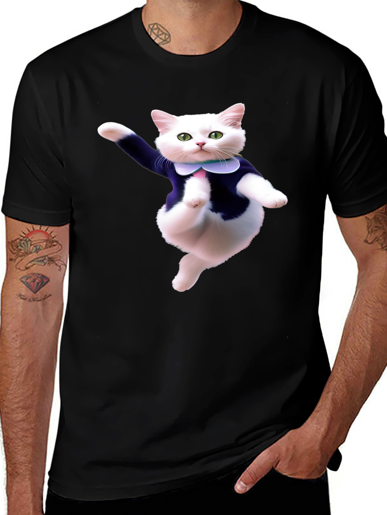 Dancing Cat T-Shirt - Black Cotton Tee