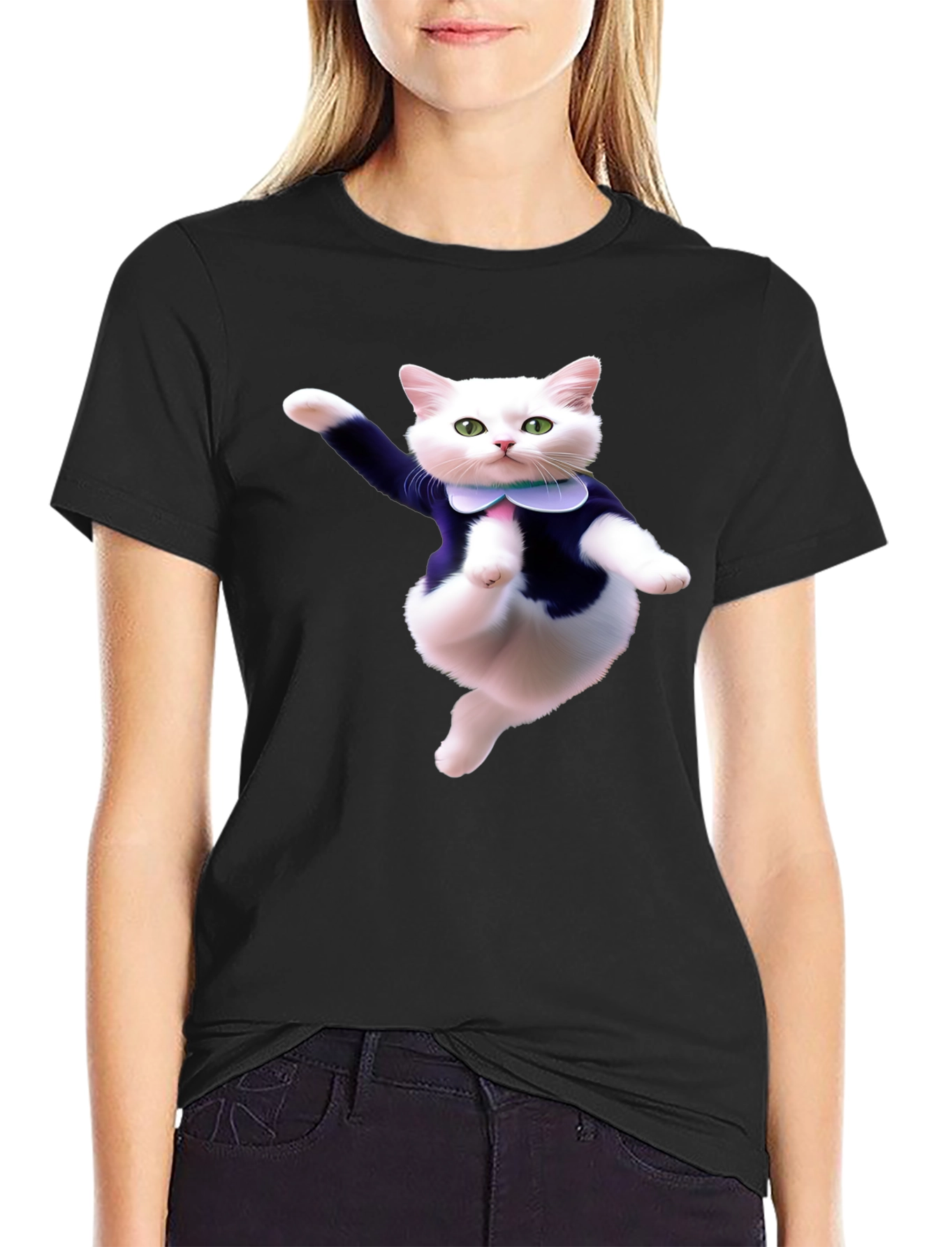 Dancing Cat T-Shirt - Black Cotton Tee