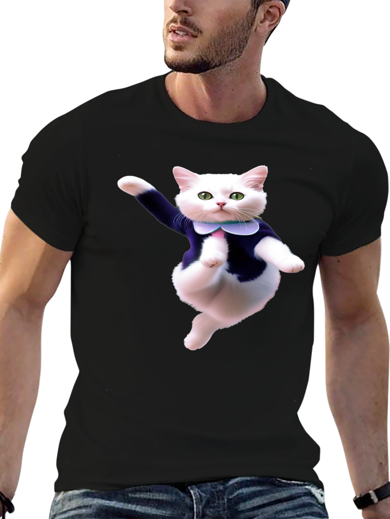 Dancing Cat T-Shirt - Black Cotton Tee