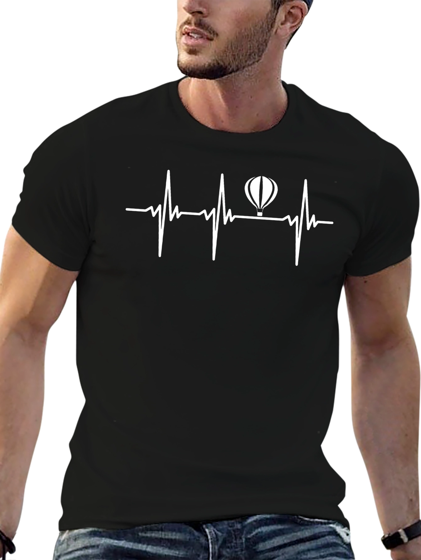 Hot Air Balloon Heartbeat T-Shirt - Black